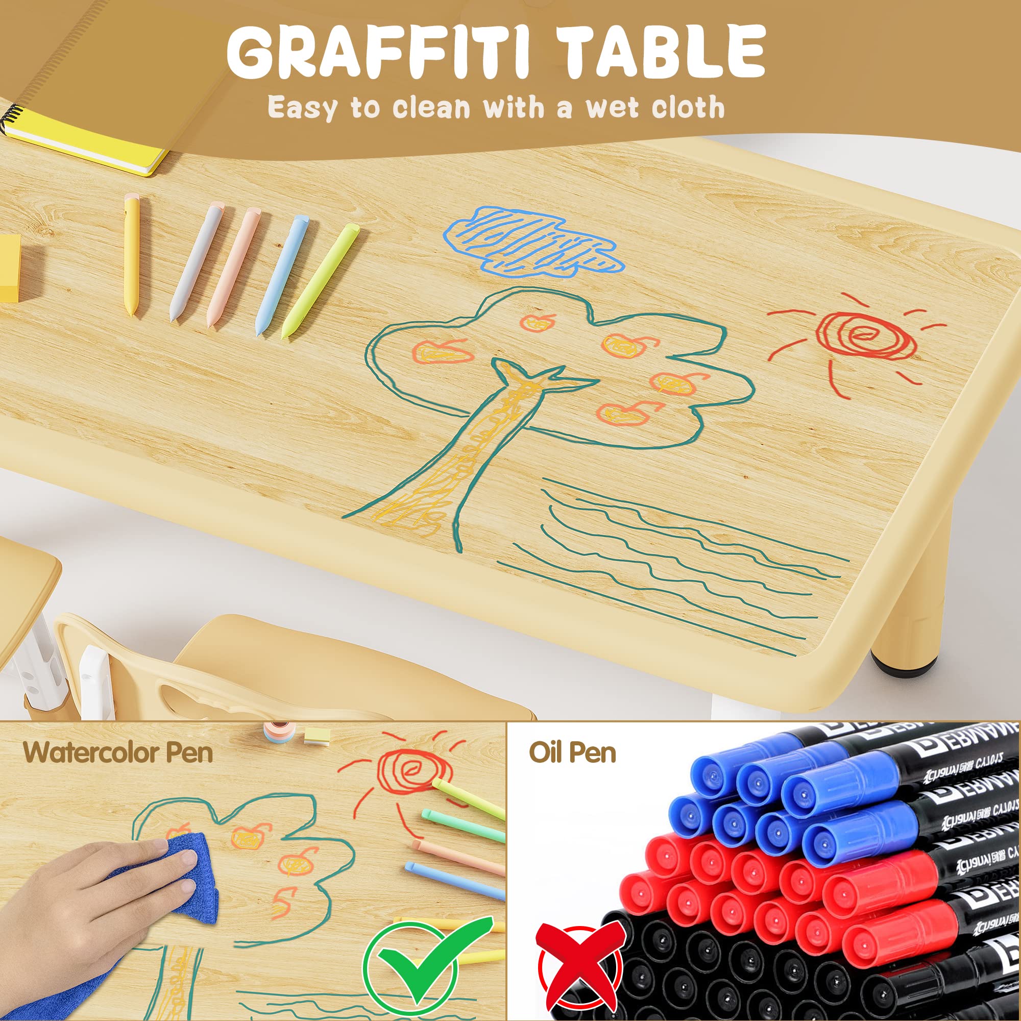 Brelley Kids Table and 4 Chairs Set for Ages 2-8