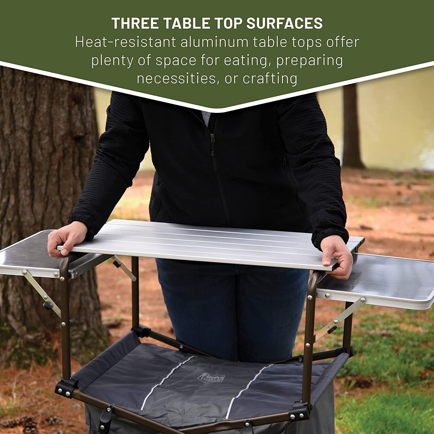 Folding Kitchen Lightweight Portable Aluminum Storage and Carry Bag. Camp Cook Station. Foldable Grill Table for BBQ. Picnic. Backyard. 42.13X13.58X31.3/33.46 inches. Gray