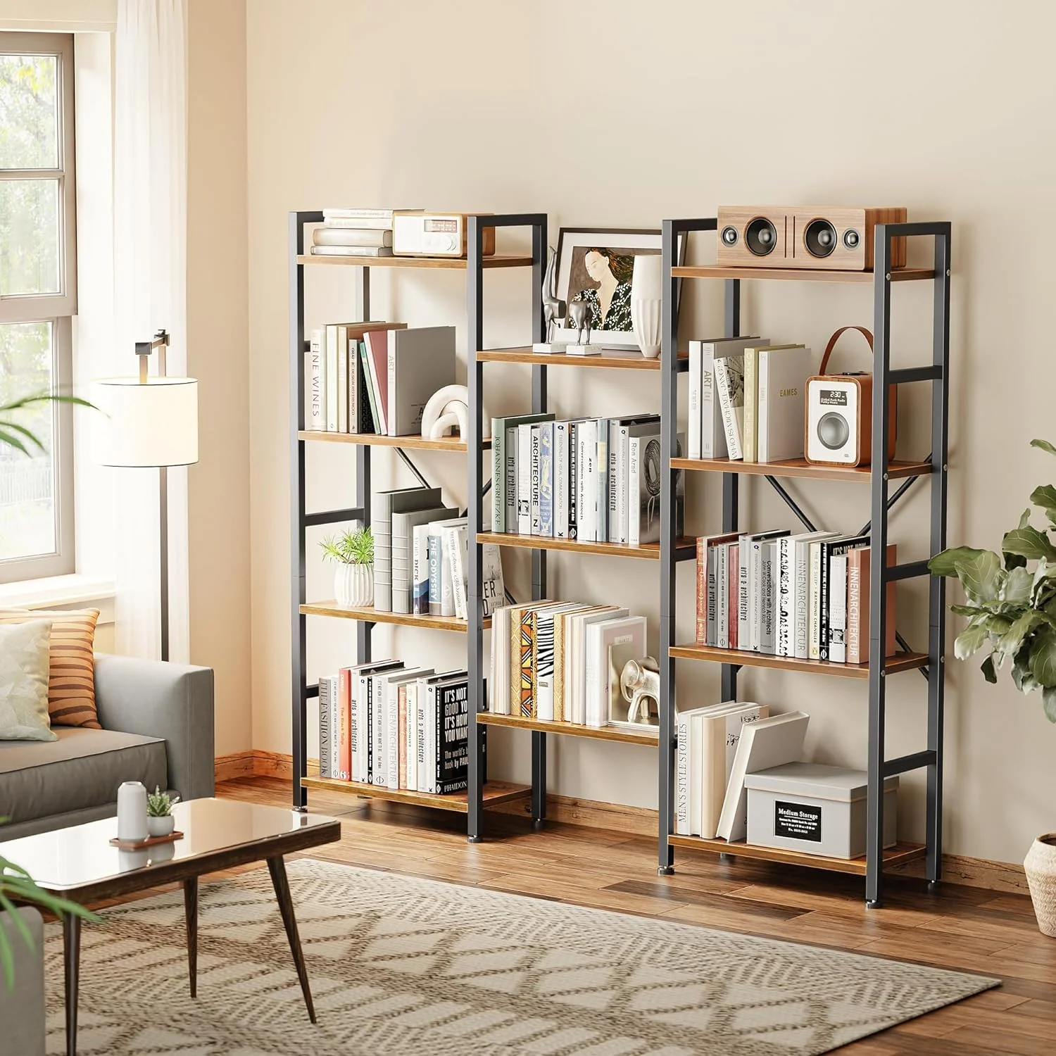 SUPERJARE Triple 4 Tier Bookshelf with 11 Open Display Shelves