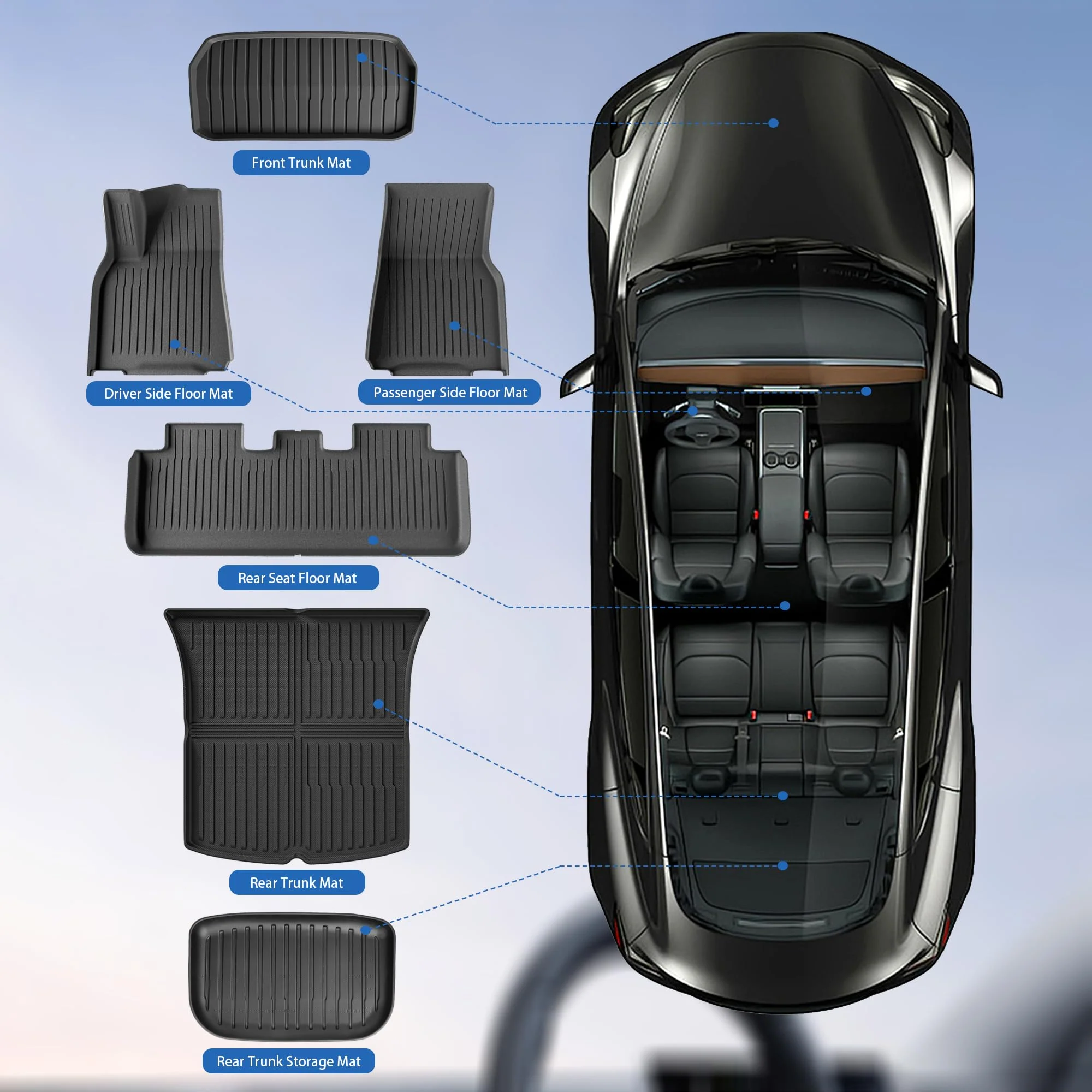 Weize Floor Mats for Tesla Model Y 5-Seat 2021-2023 2022 2024