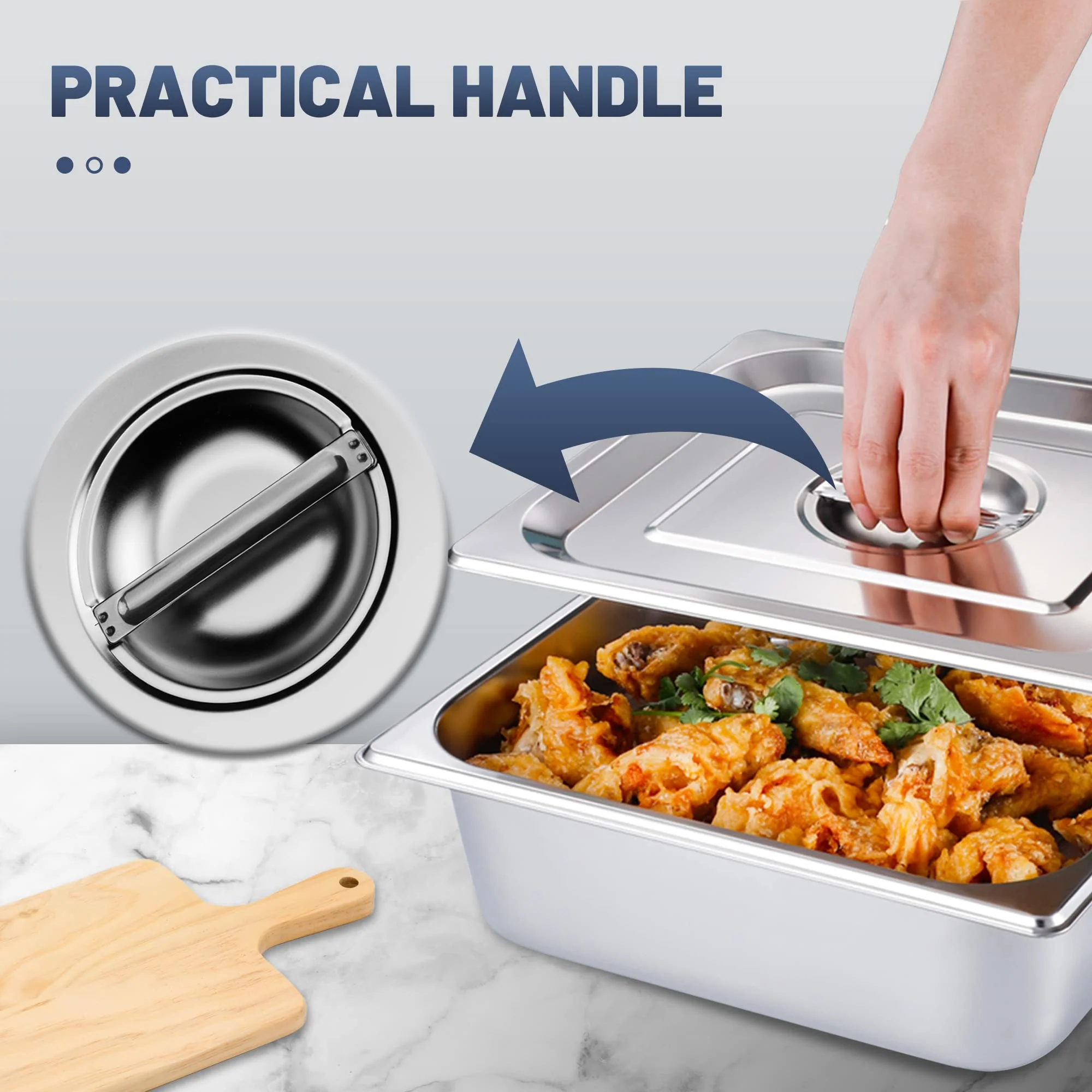 BIEAMA 6-Pack Full Size Steam Table Pan Cover. Lid with Handle