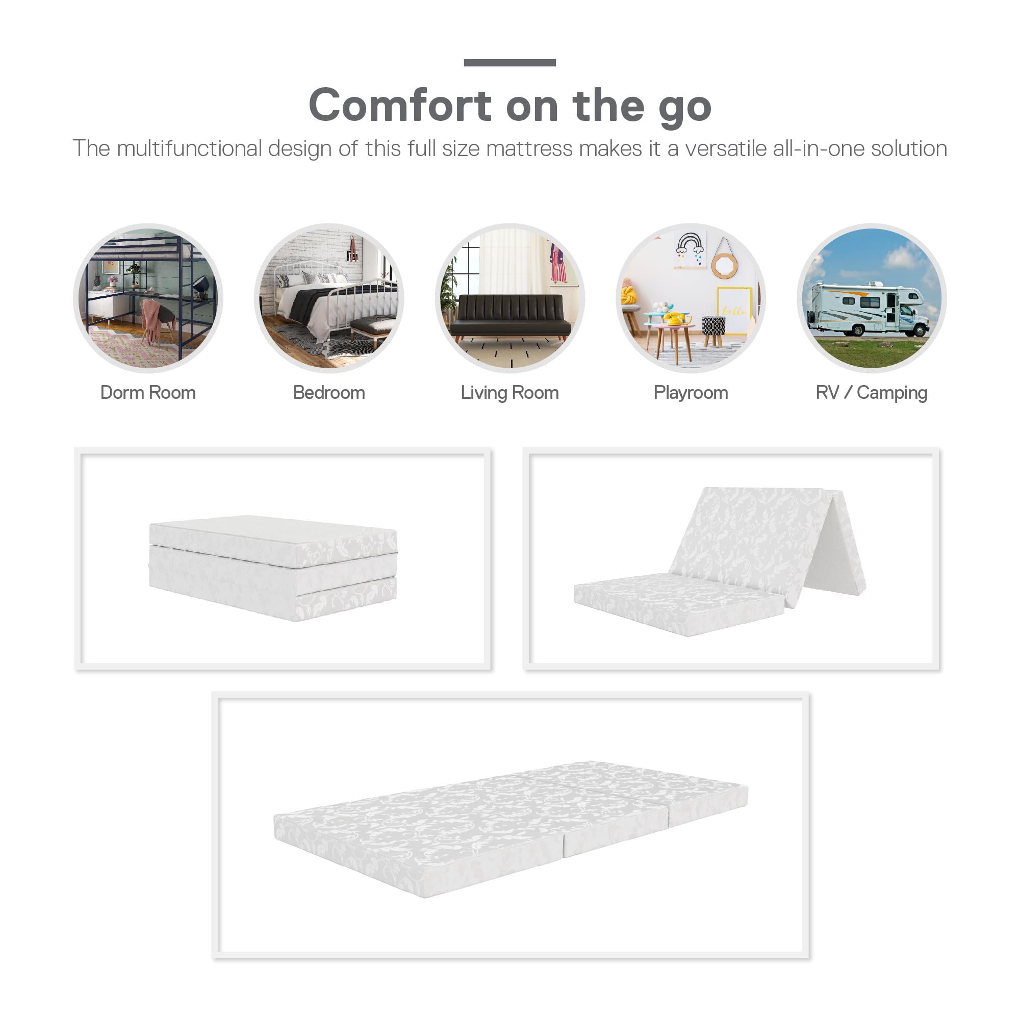 Aries 4-Inch Tri Folding Mattress with Carry Bag and Washable Cover. Twin Size