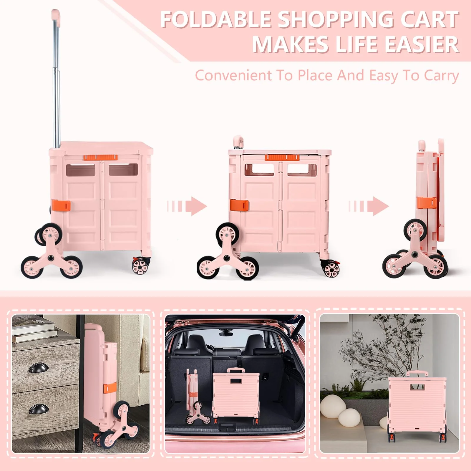 Foldable Utility Cart with Stair Climbing Wheels