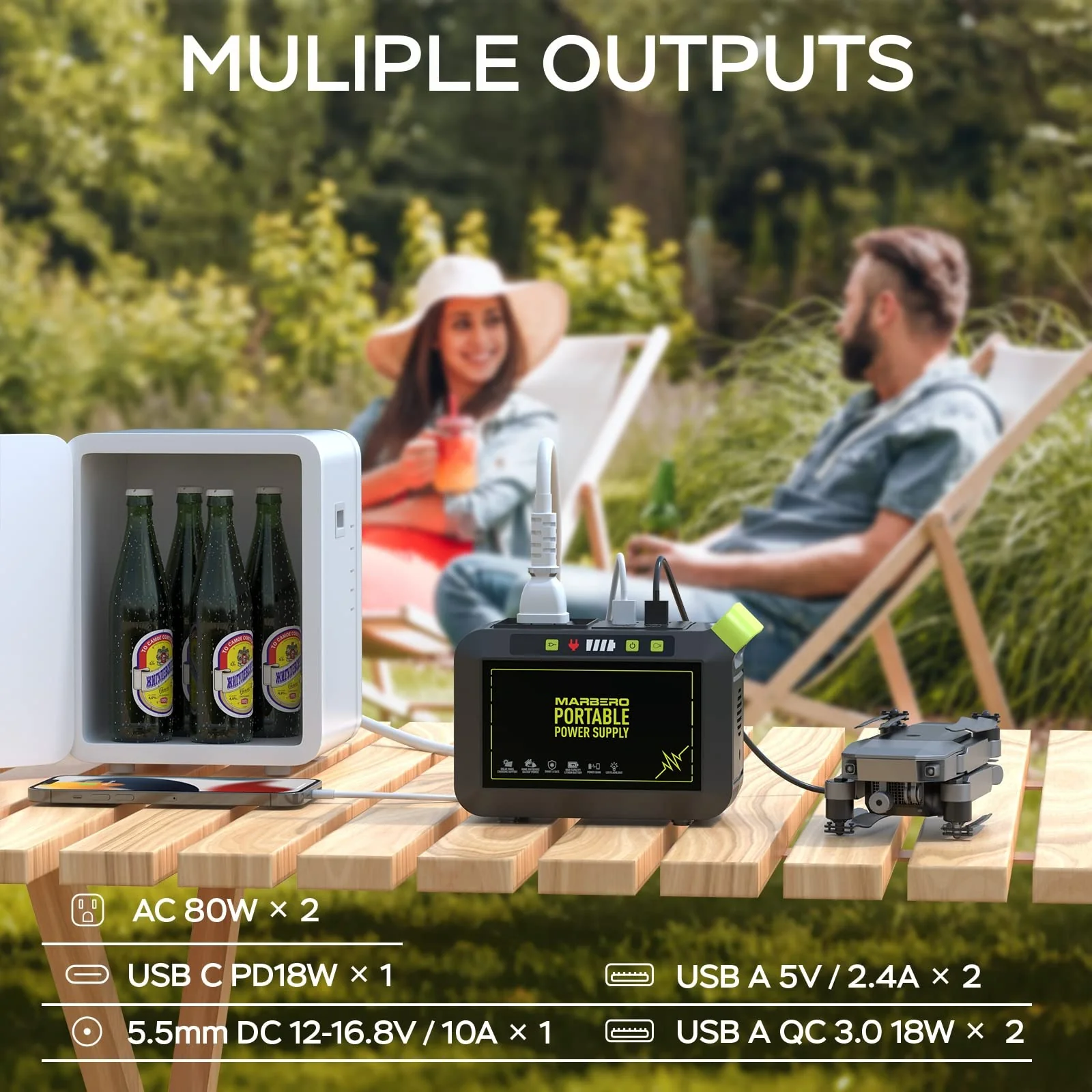 MARBERO 88Wh Portable Power Station 24000mAh Camping Solar Generator