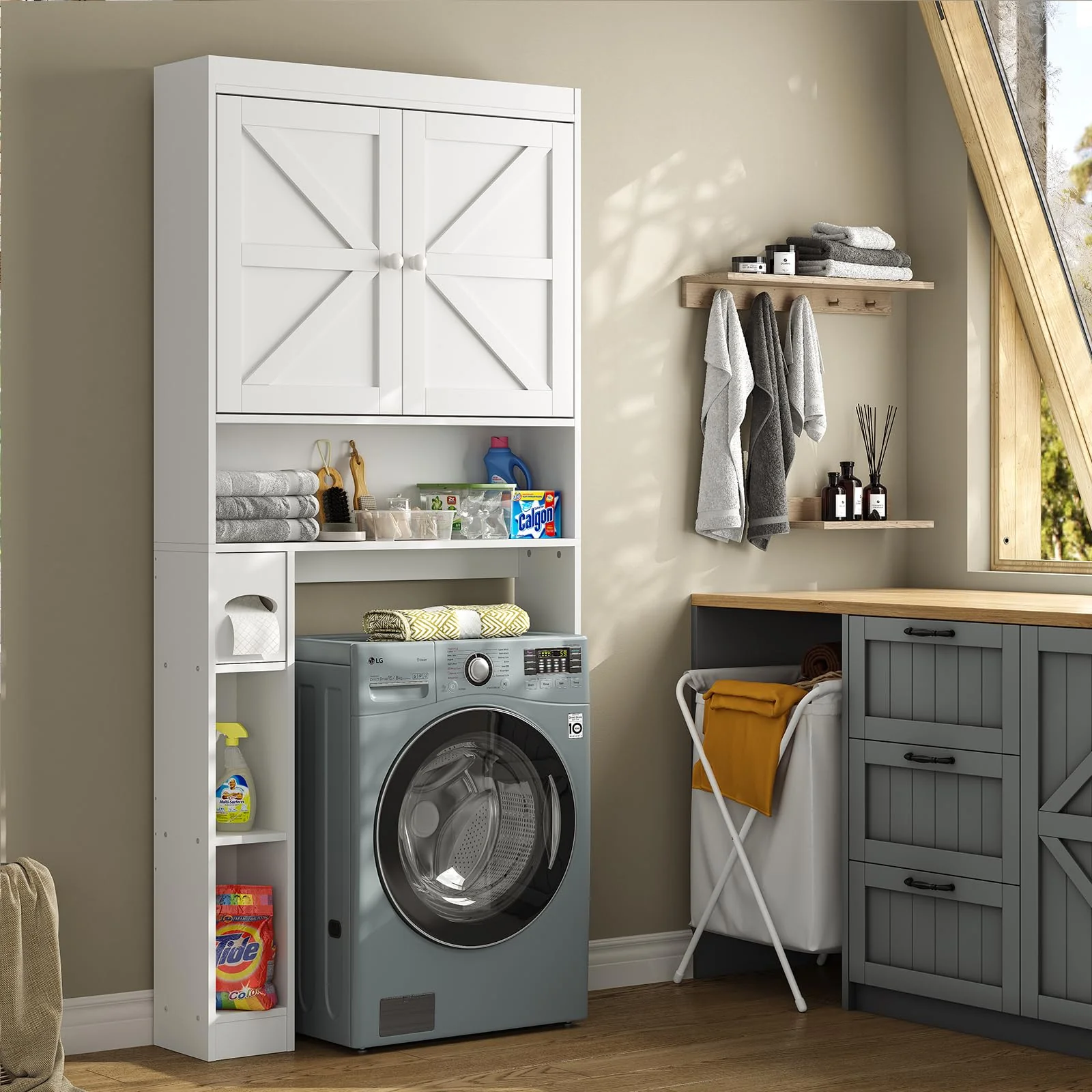 furomate Over The Toilet Storage Cabinet with Shelves and Doors
