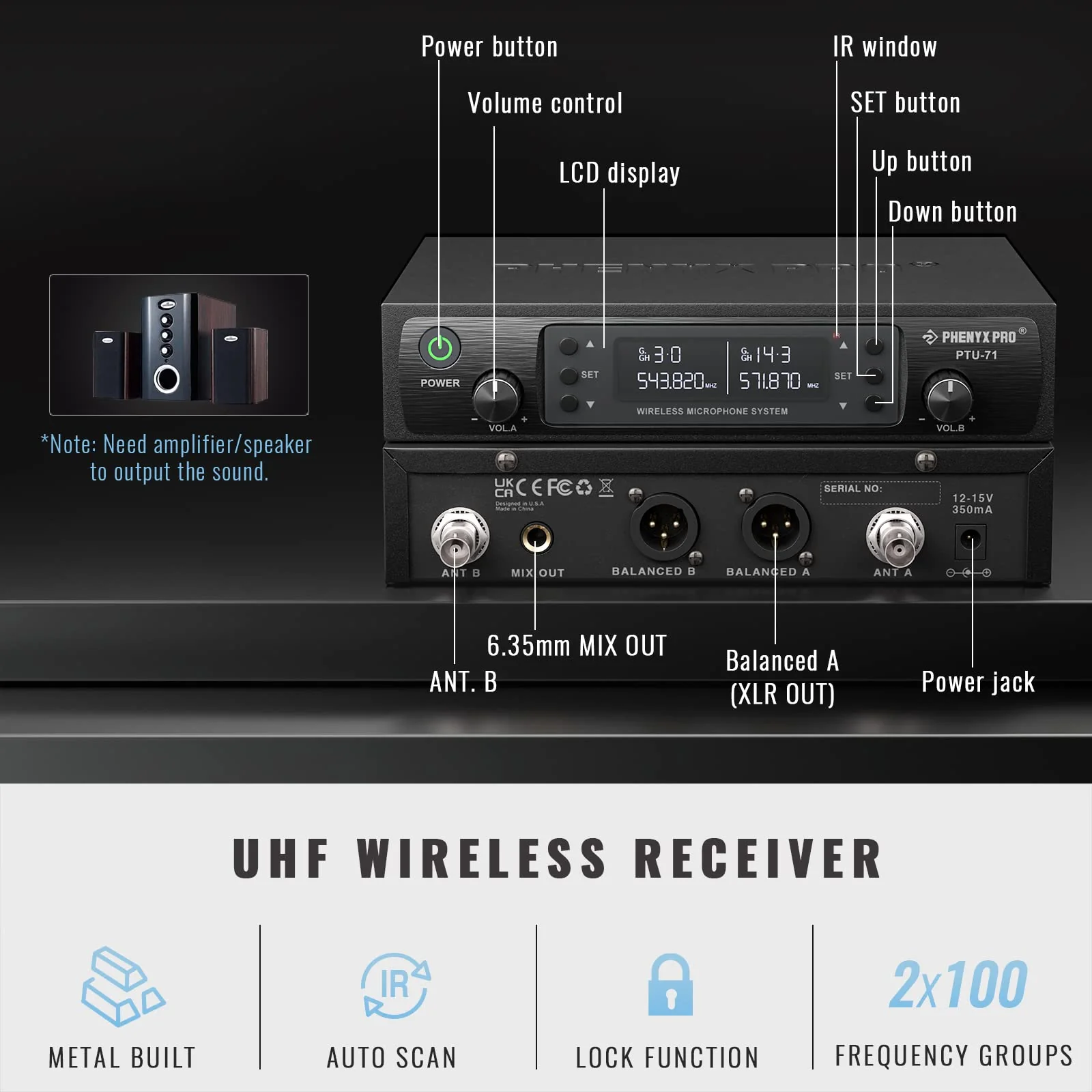 Phenyx Pro Wireless Microphone System Dual Wireless Mics