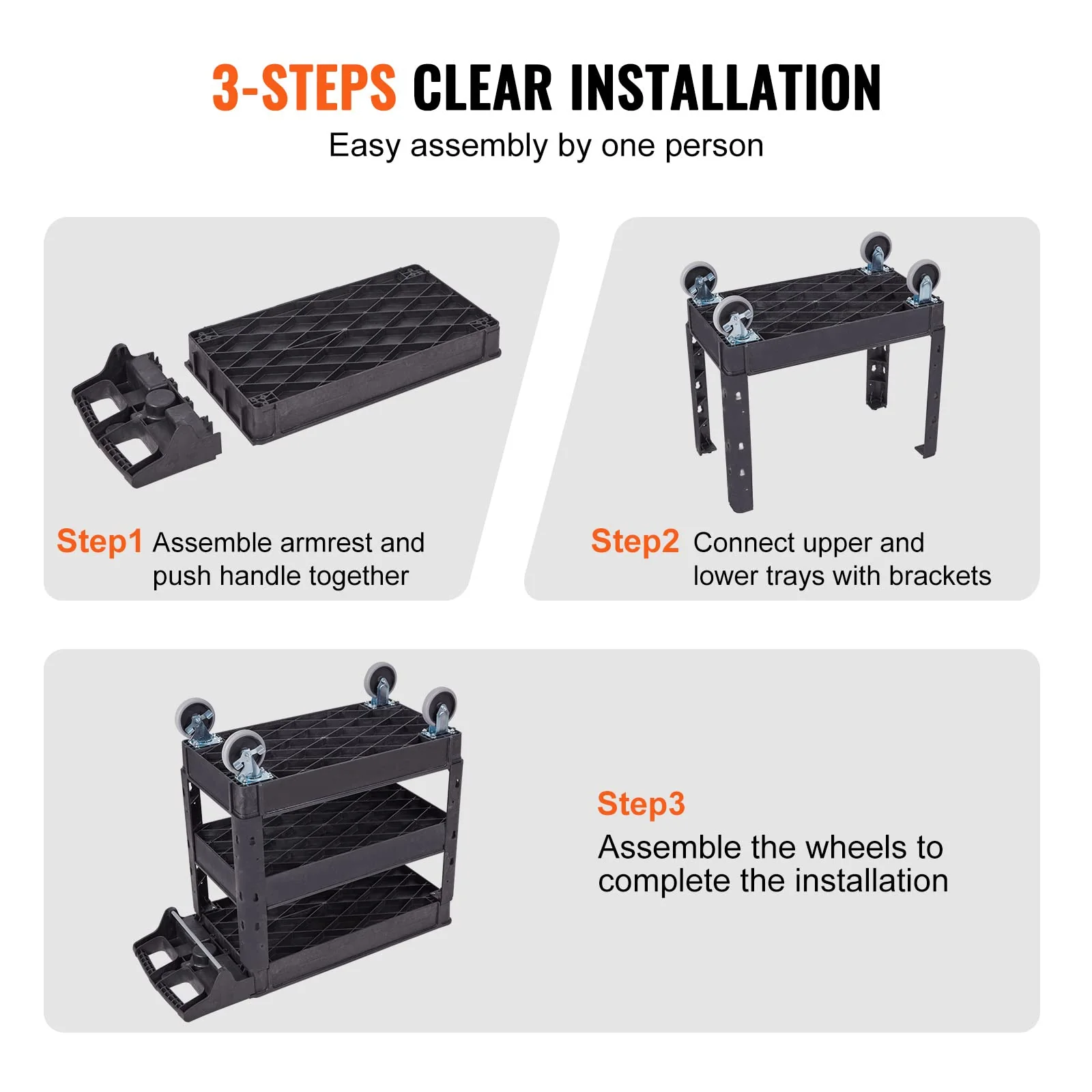VEVOR 3 Shelf 550LBS Heavy Duty Plastic Rolling Utility Cart