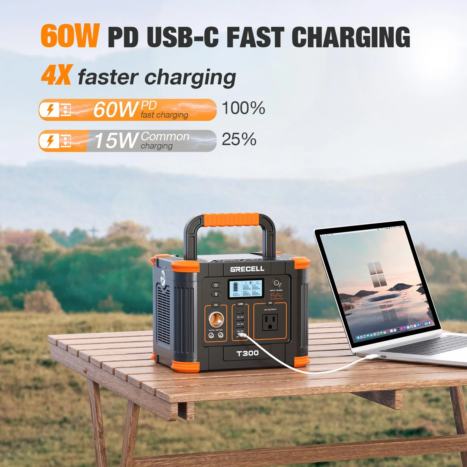 Portable Power Station 300W. GRECELL 288Wh Solar Generator