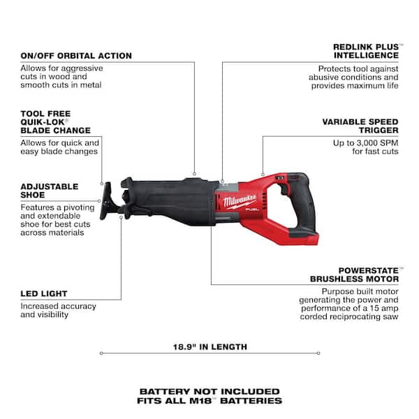 M18 FUEL 18V Lithium-Ion Brushless Cordless Super SAWZALL Orbital Reciprocating Saw (Tool-Only)