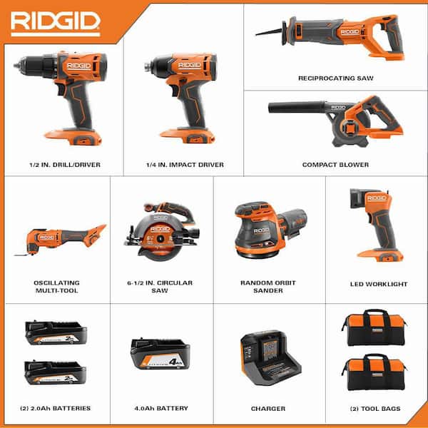 18V Cordless 8-Tool Combo Kit with (3) Batteries. Charger. and Bag with 18V 6-Port Charger