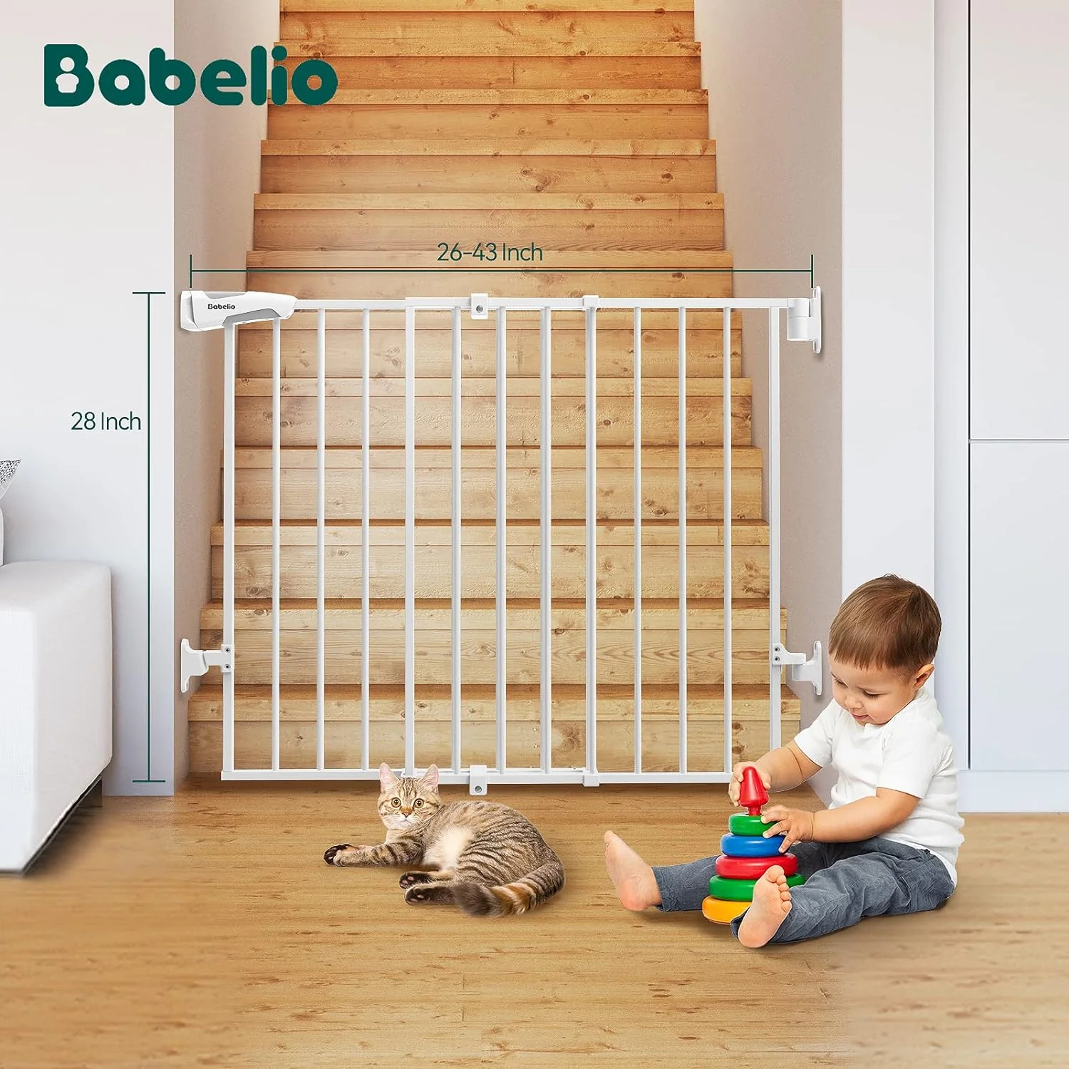 Babelio 26-43 No Bottom Bar Baby Gate for Babies. Elders and Pets