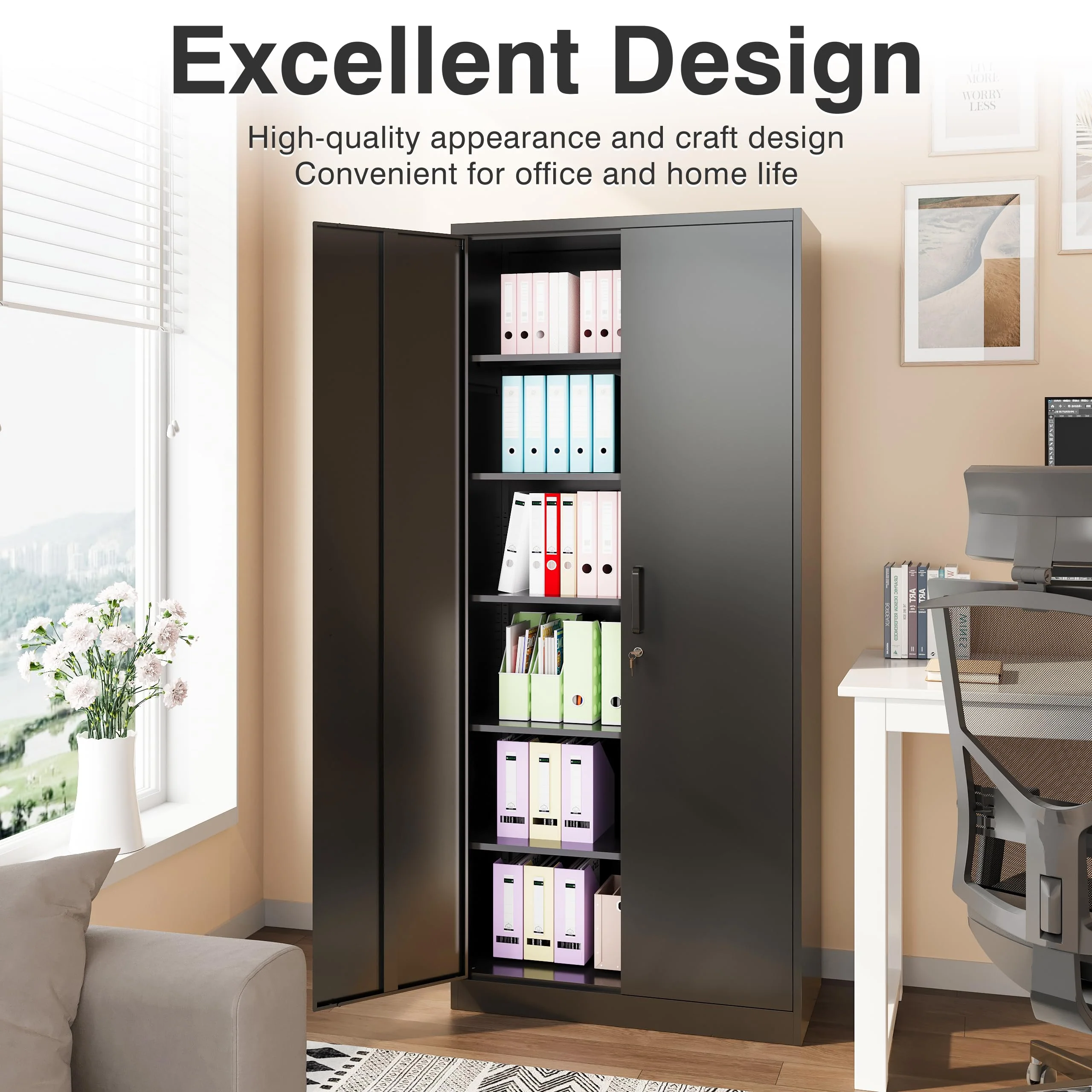 SISESOL 71 Metal Garage Storage Cabinet with 2 Doors