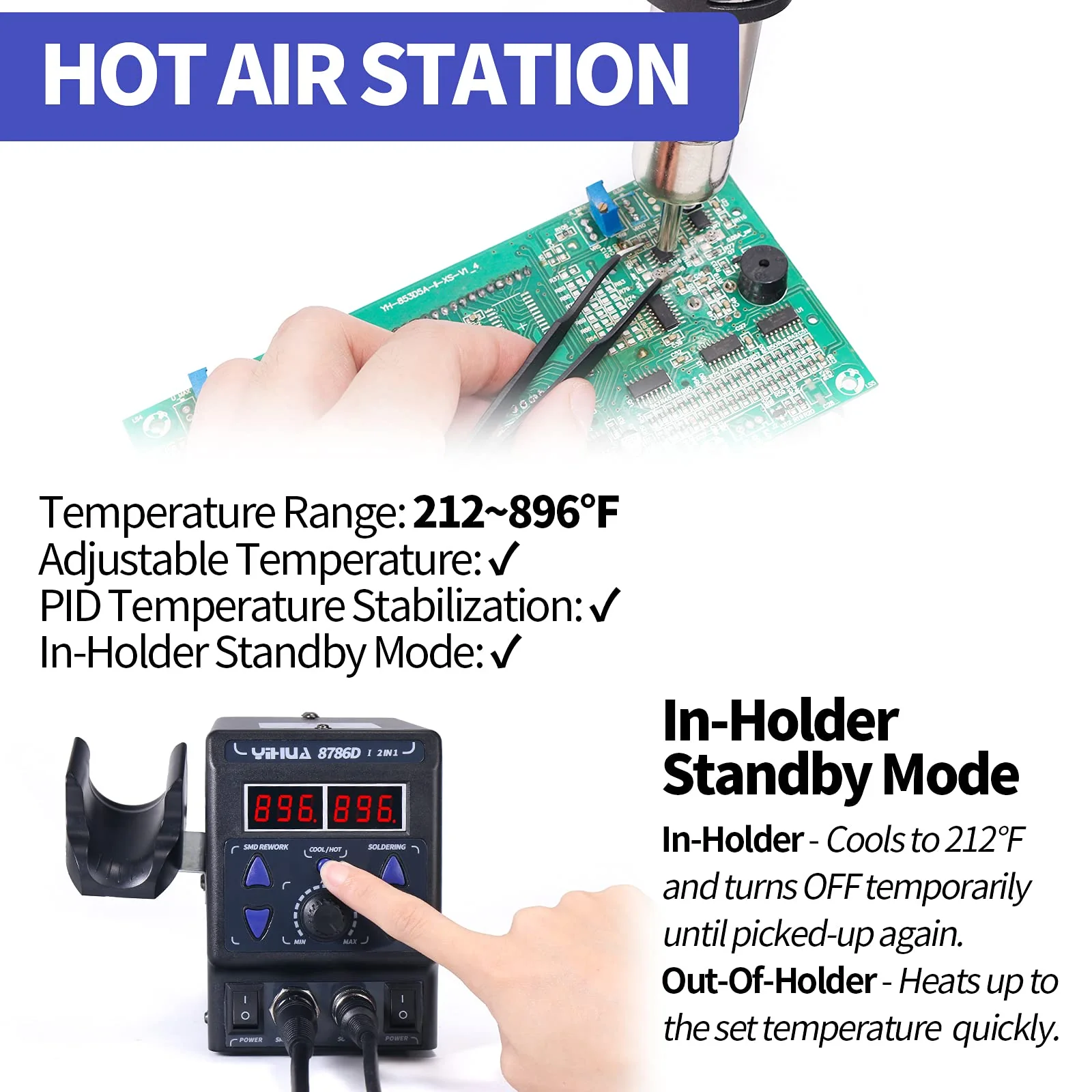 YIHUA 2 in 1 Hot Air Rework and Soldering Iron Station with ��F /��C