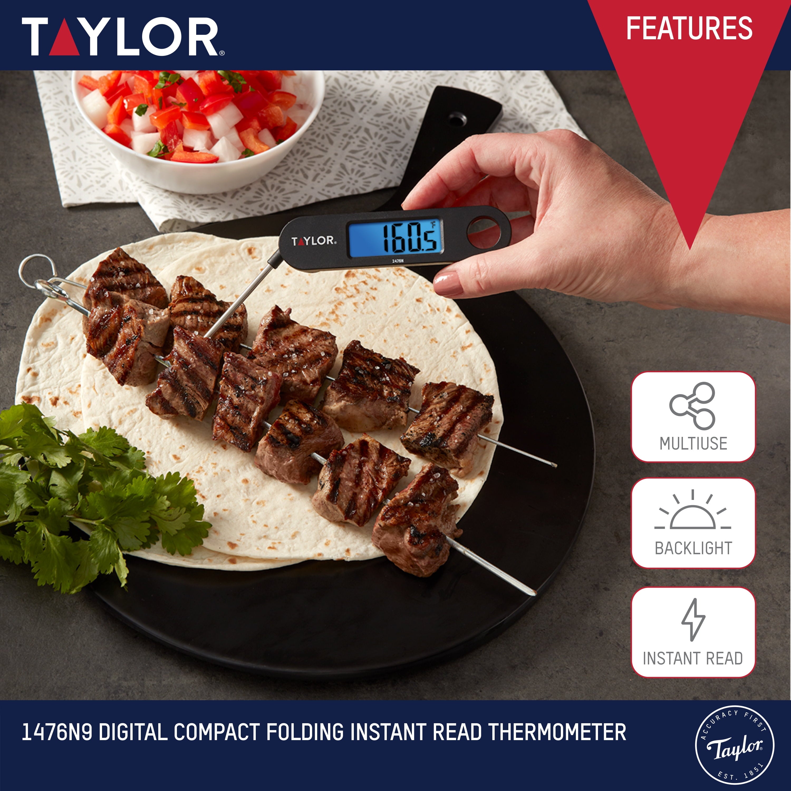 Digital Folding Probe Meat Thermometer with Blue Backlight Display