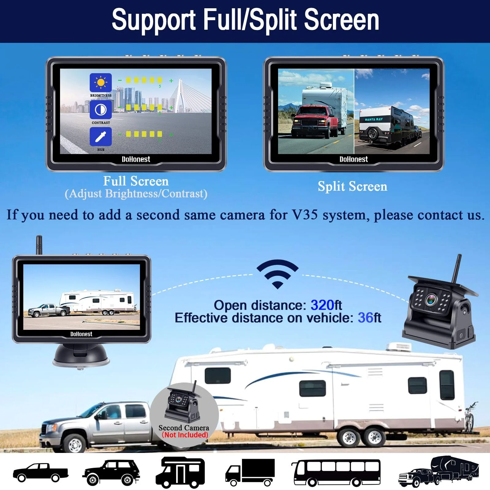 DoHonest 5 Inch Wireless Backup Camera for Car RV Camper