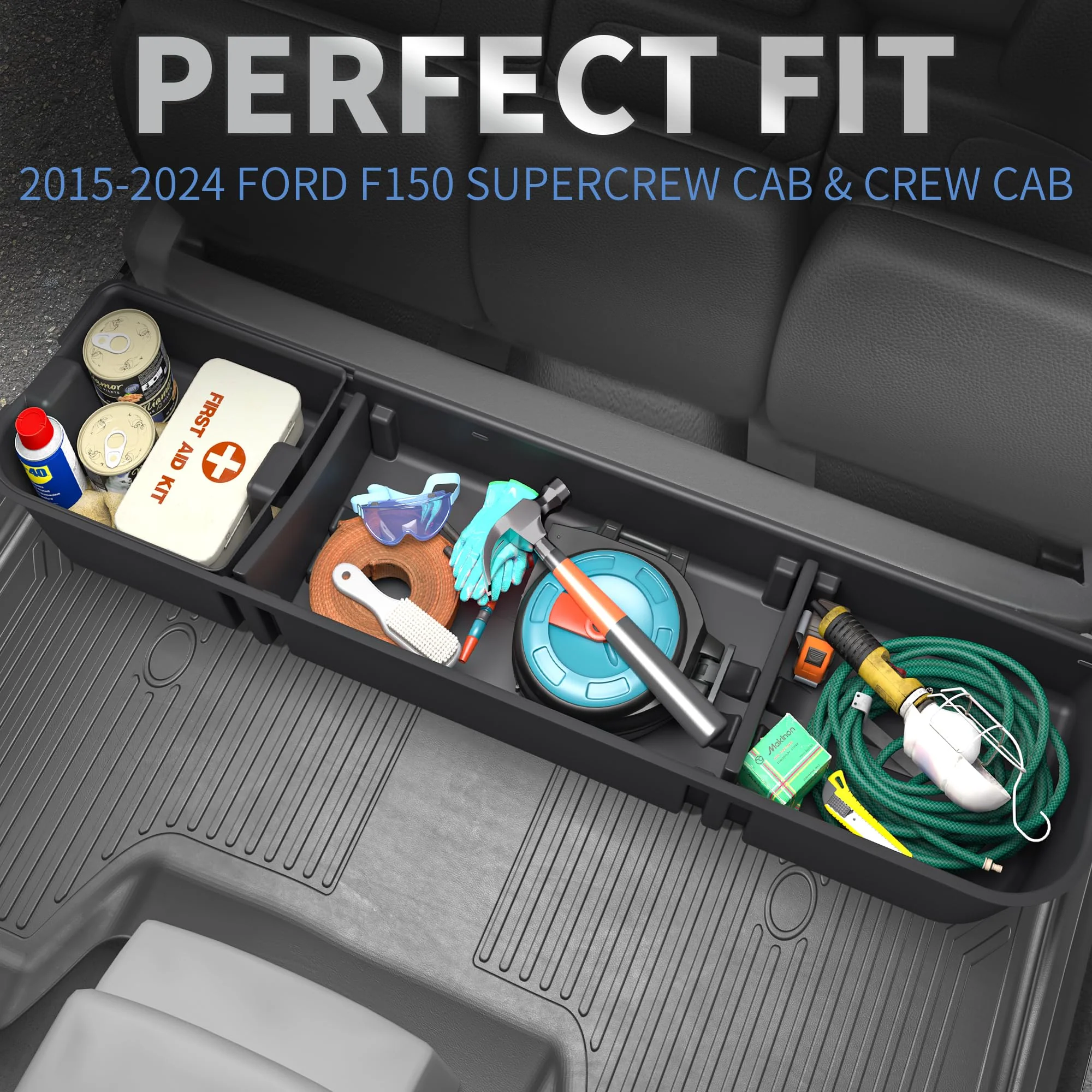 oEdRo Under Seat Storage Box Compatible with 2015-2024 Ford