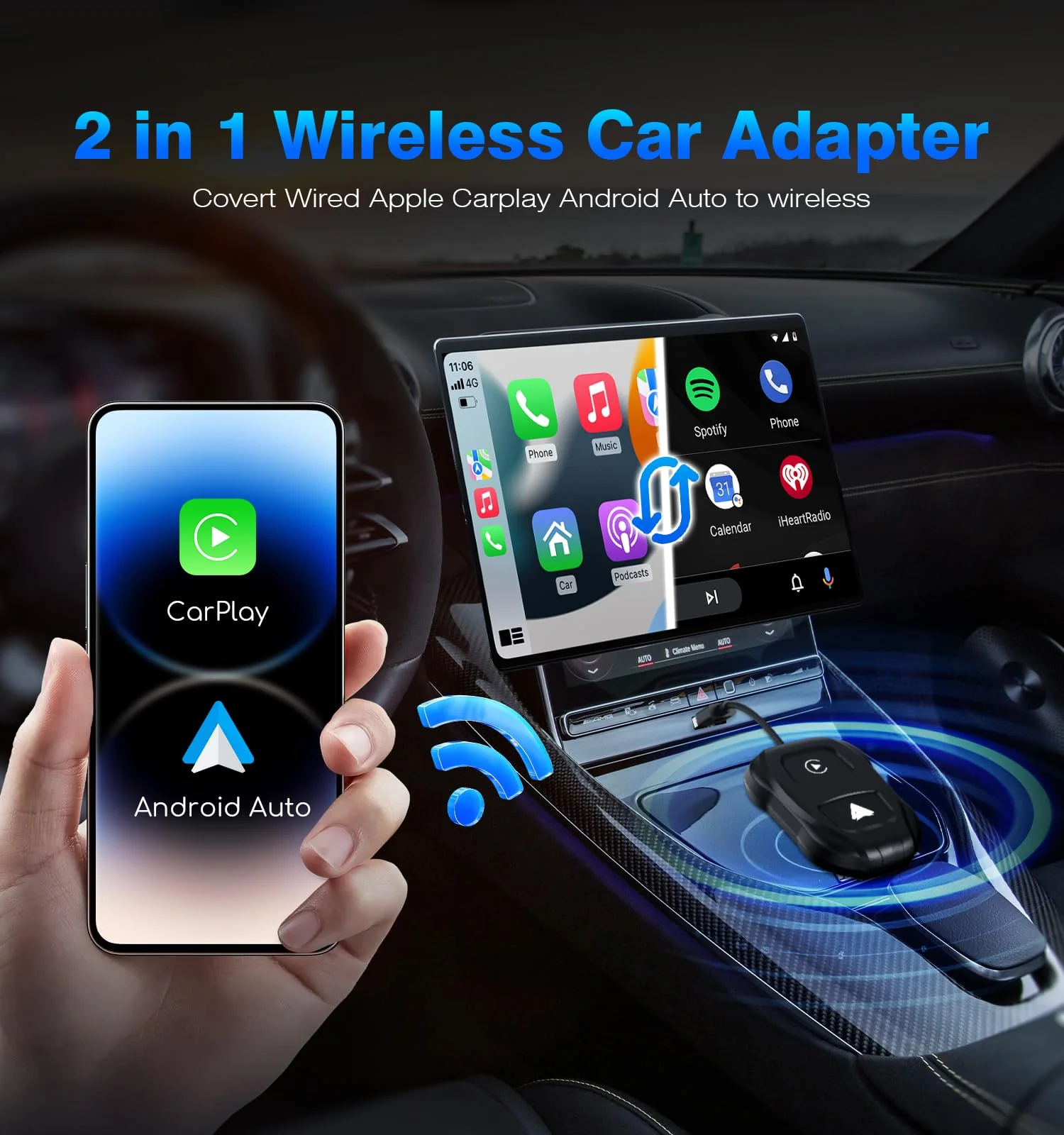 ITIDU Wireless Carplay/Android Auto Adapter. Plug & Play Setup