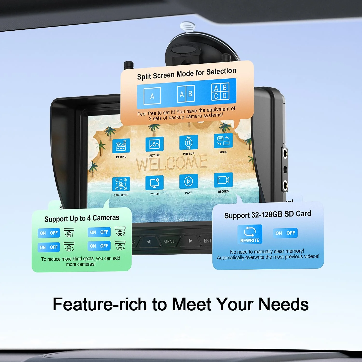 Fookoo HD 7-inch Wireless RV Backup Camera System
