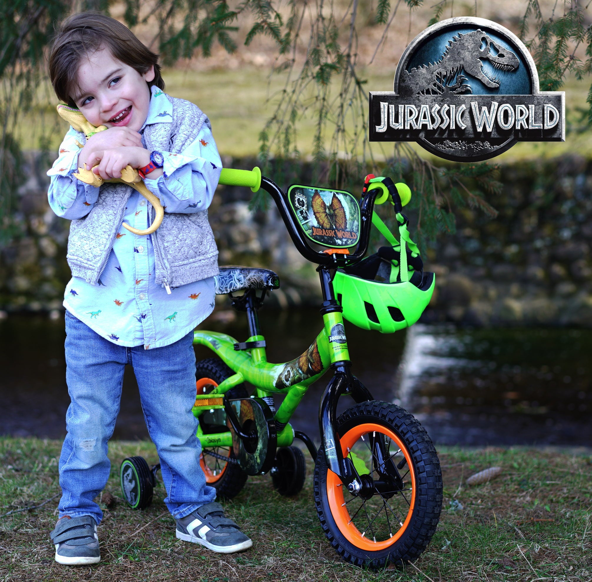 World? 12-inch Raptor Boy's Bicycle with Training Wheel. Green and Orange