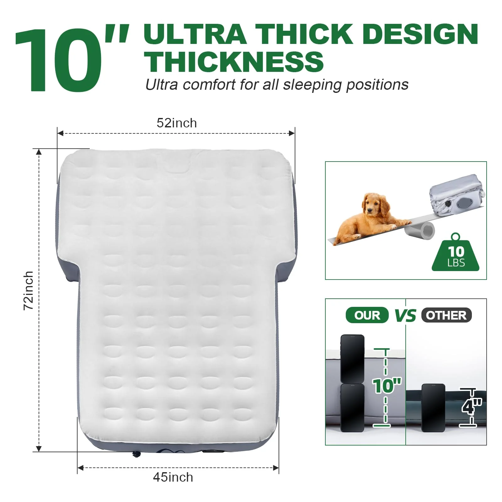 Sokeface 10 Inch SUV Air Mattress Camping Bed with Air Pump