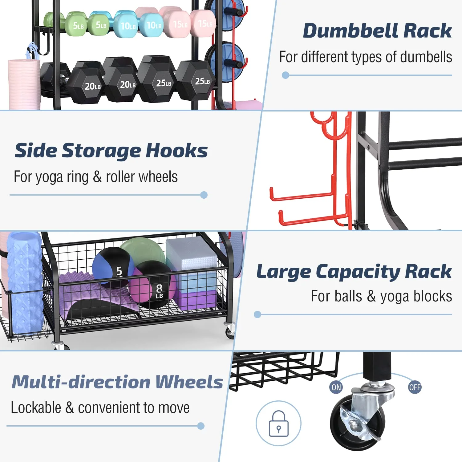 PLKOW Dumbbell Weight Rack for Kettlebells Yoga Mat and Balls