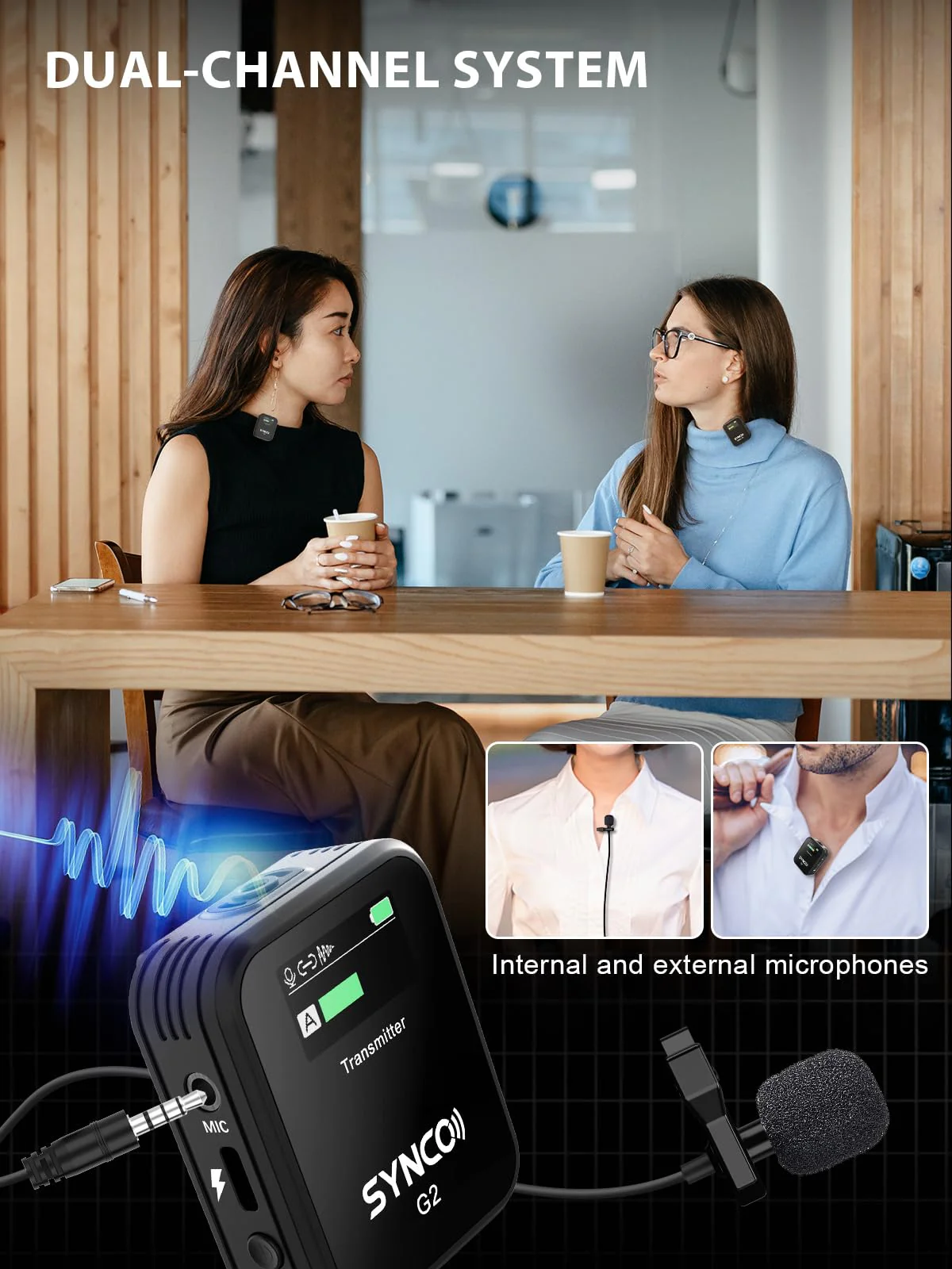 SYNCO Wireless Lavalier Microphone. G2(A2) 2.4G Dual Transmitter