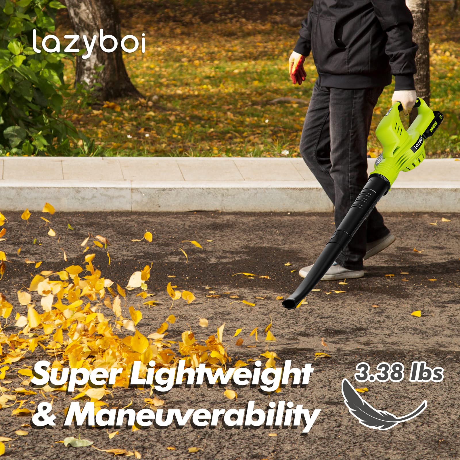 LAZYBOI Electric Leaf Blower Cordless with 2 Batteries and Charger