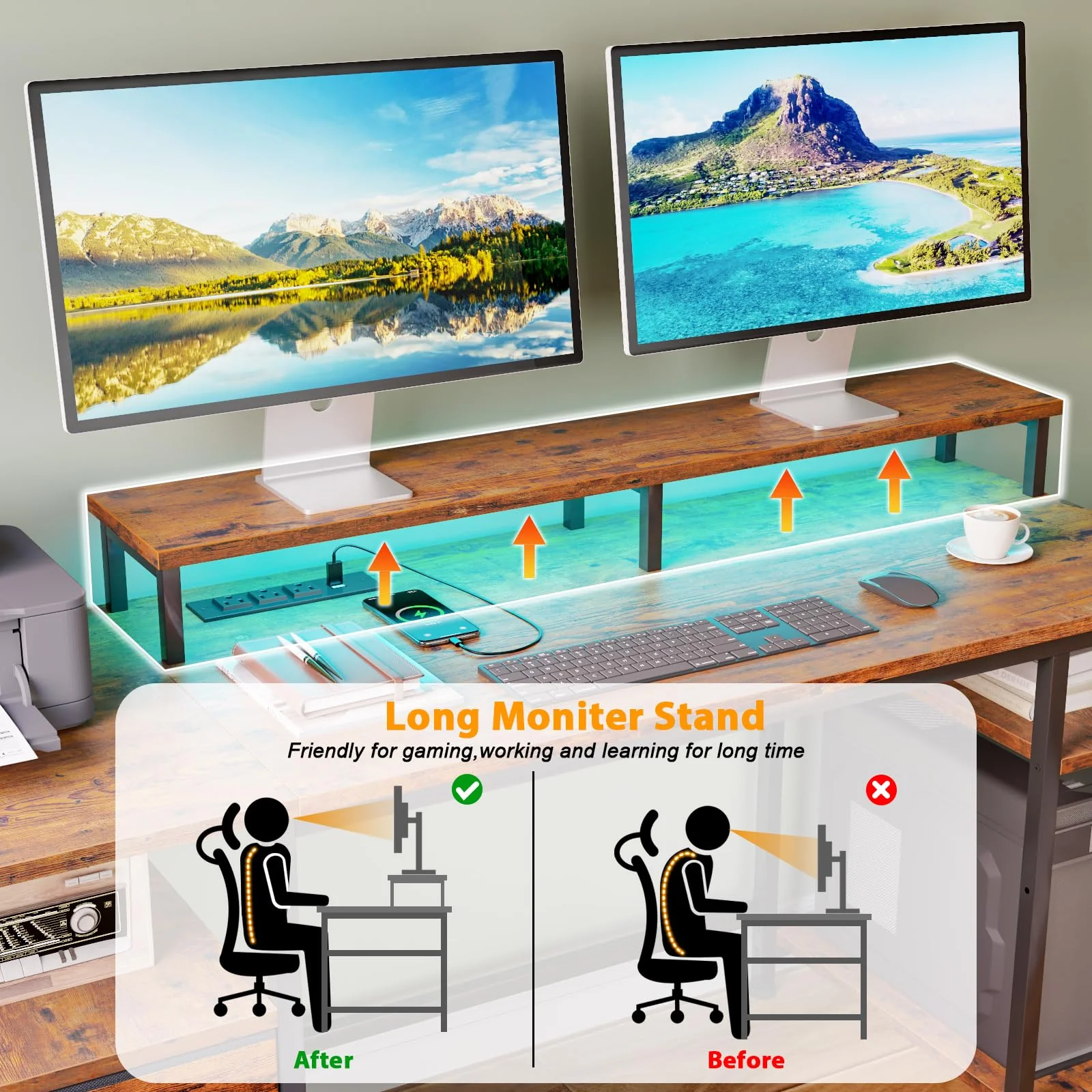 Furologee 61 Computer Desk with Power Outlet and USB Ports