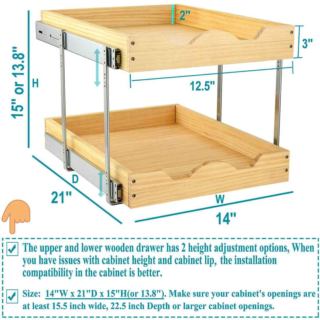 OCG 2 Tier Heavy-Duty Pull Out Drawers For Cabinets