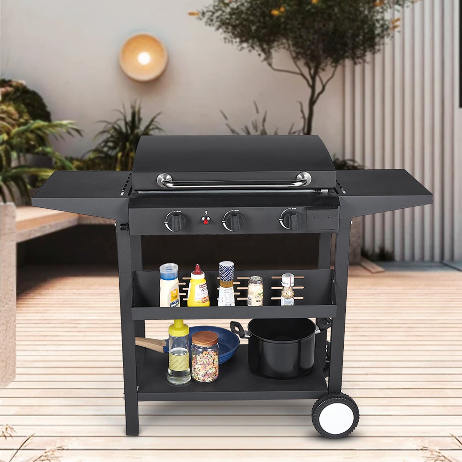 3-Burners Gas Griddle Portable Flat Table Top BBQ Grill Cooking Station