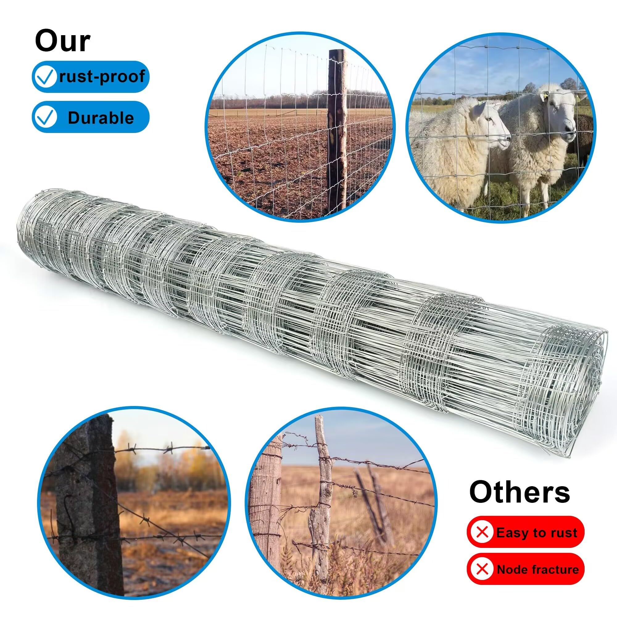 YESON Farm Fence 4ft. x 164ft Galvanized Field Wire Fencing
