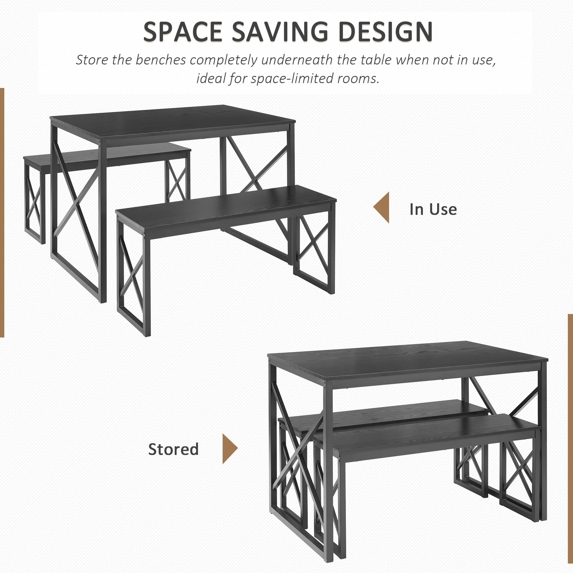 VECELO Kitchen Table with 2 Benches for 4