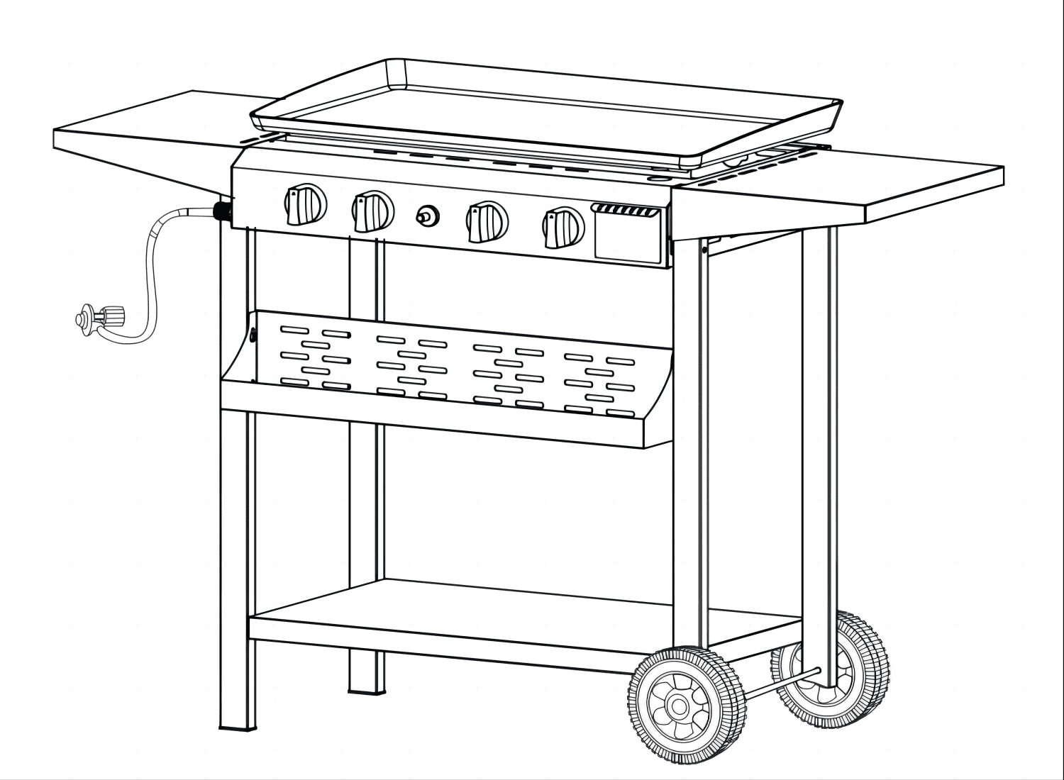 Flat Top Gas Griddle Grill 4-Burner Propane BBQ Grill Outdoor Cooking Station. Black
