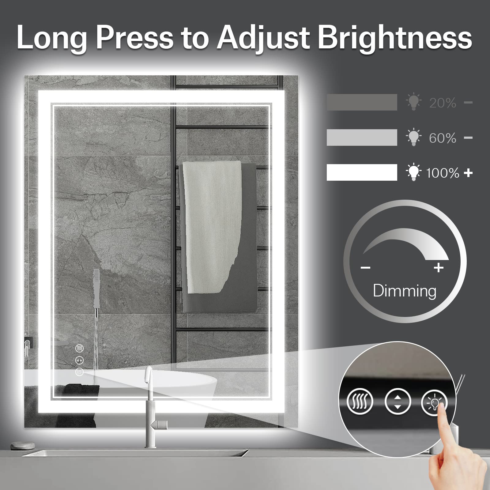 ISTRIPMF 24x36 Inch LED Bathroom Mirror with Lights