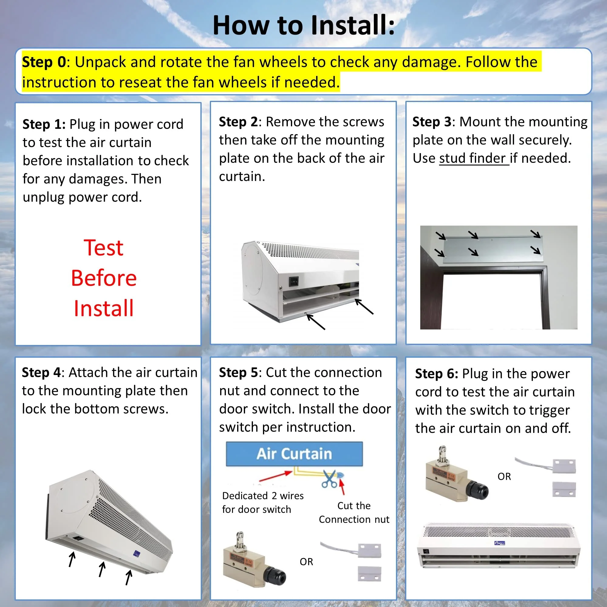 Awoco 36 Super Power 2 Speeds 1200CFM Commercial Indoor Air Curtain