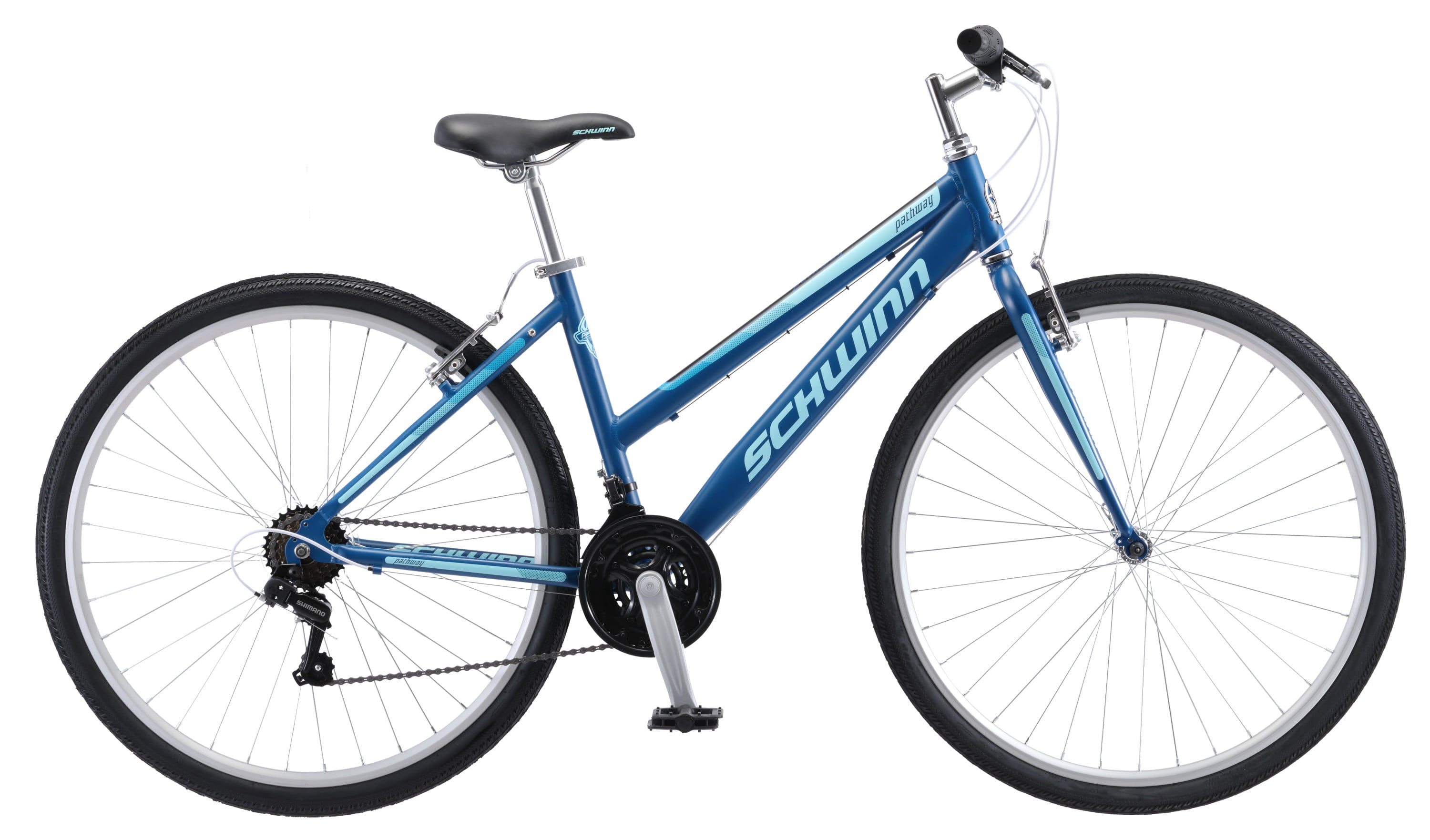 Pathway Multi-Use Bike. 700c wheels. 18 speeds. womens frame. blue. 28 inch wheel size. hybrid