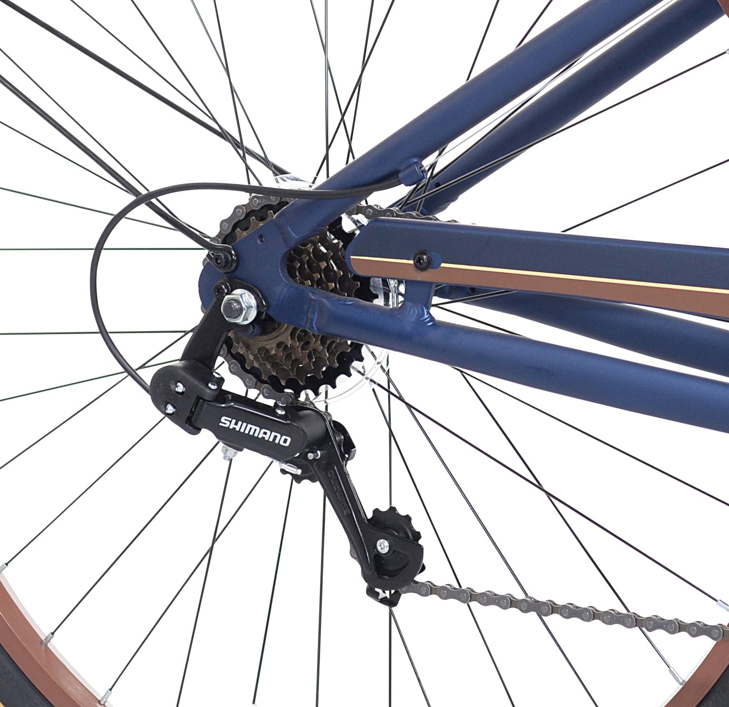 29-inch Men's Salerno Aluminum Relaxed Cruiser Bike with 7 Speeds. Navy Blue and Brown
