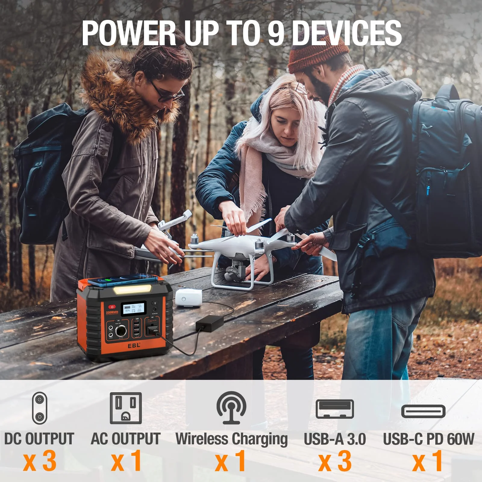 EBL Portable Power Station. 110V/330W Solar Generator