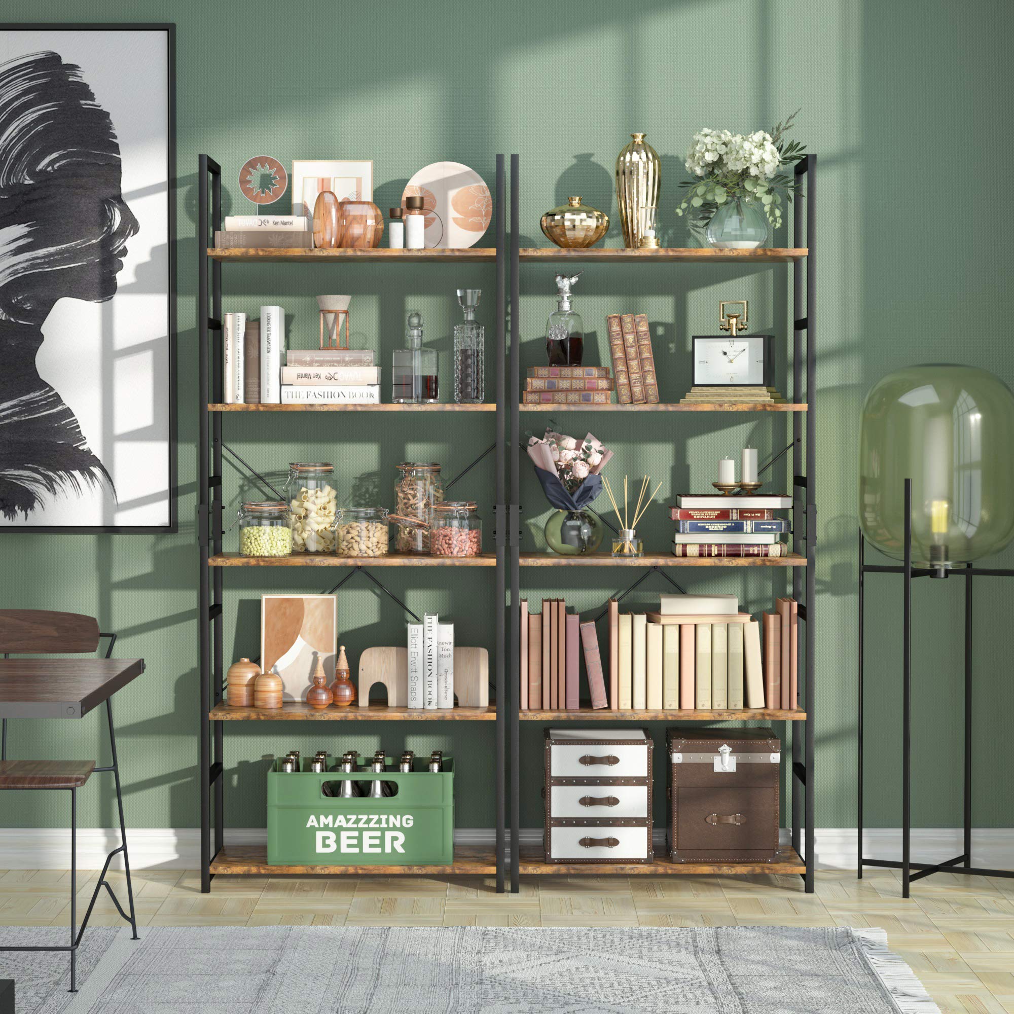 NUMENN 5 Tier Bookshelf. Tall Bookcase Shelf Storage Organizer