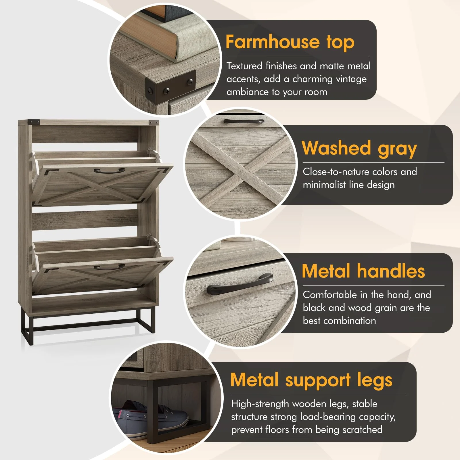 Maupvit 24 W Farmhouse Shoe Cabinet Storage for Entryway