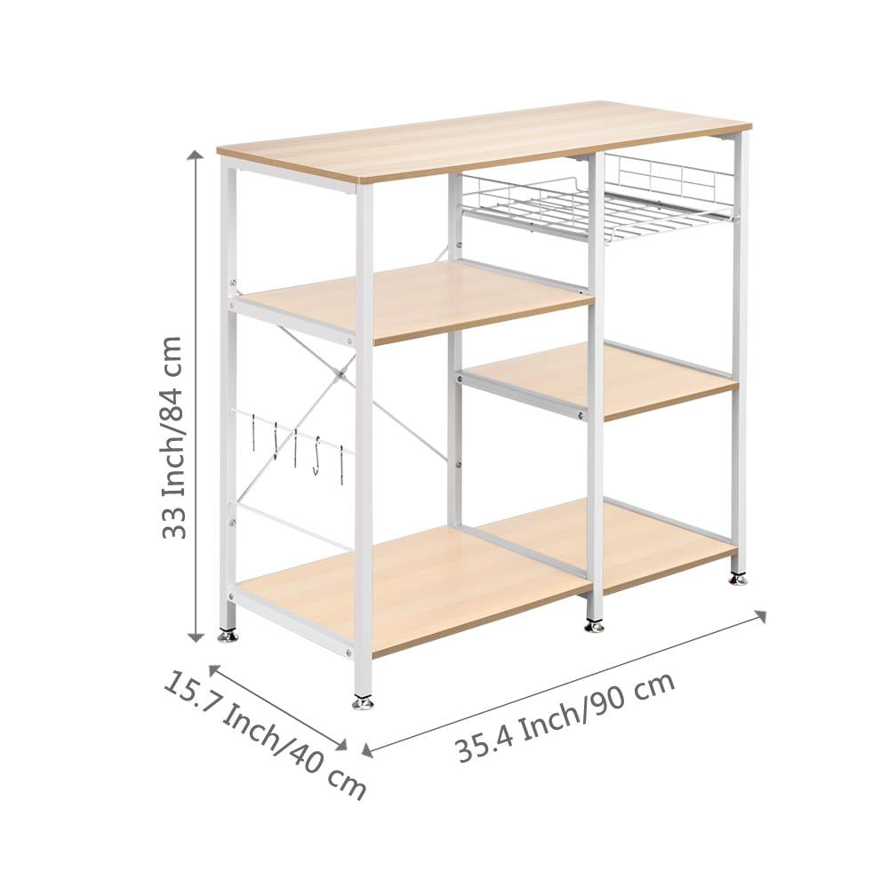 Utility Microwave Oven Stand Storage Cart Workstation Shelf White Oak 3-Tier Rack