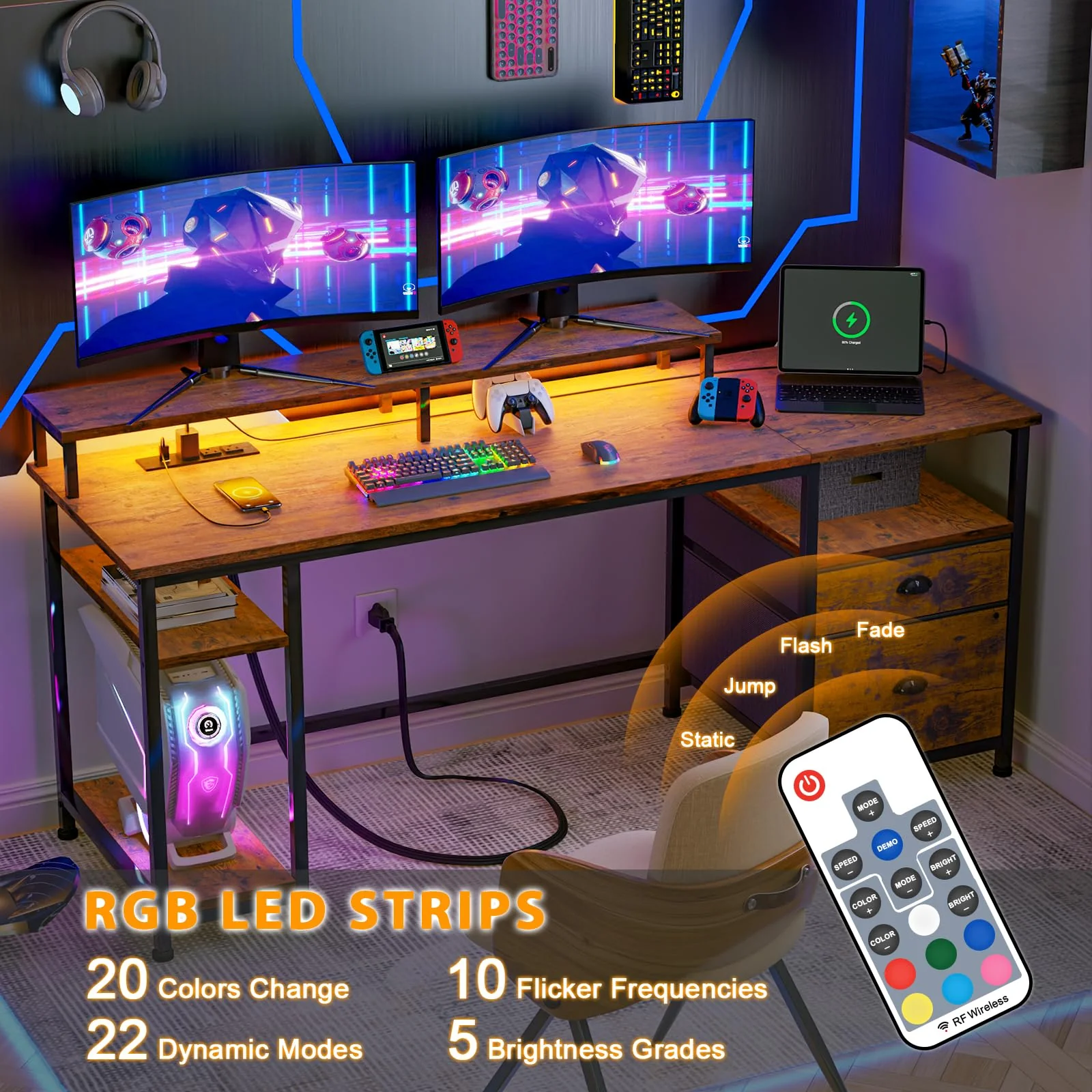 Furologee 61 Computer Desk with Power Outlet and USB Ports
