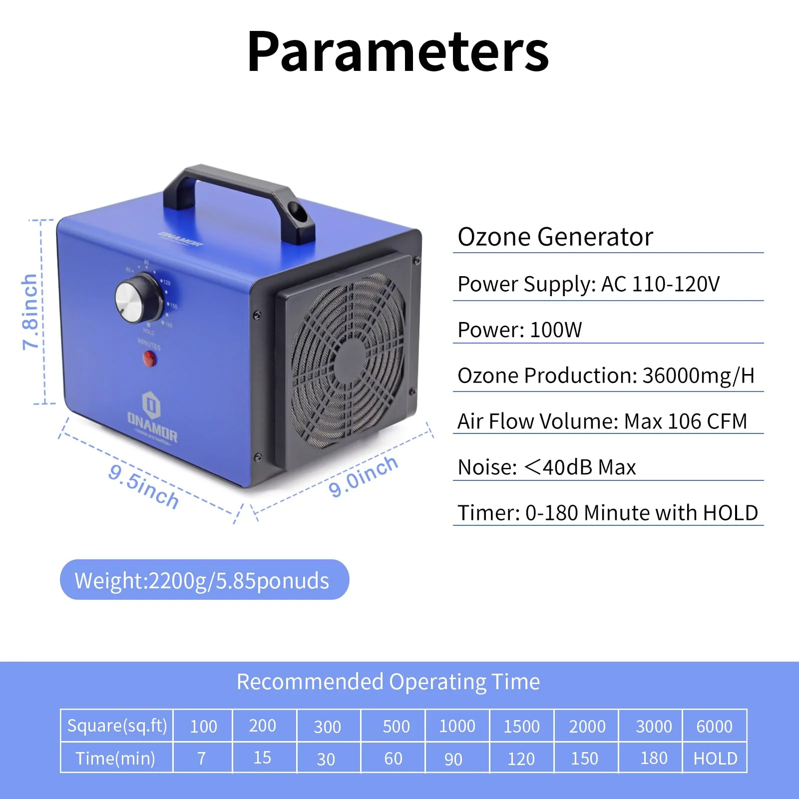 ONAMOR Ozone Generator 36000 mg/h for Home. Car. Smoke
