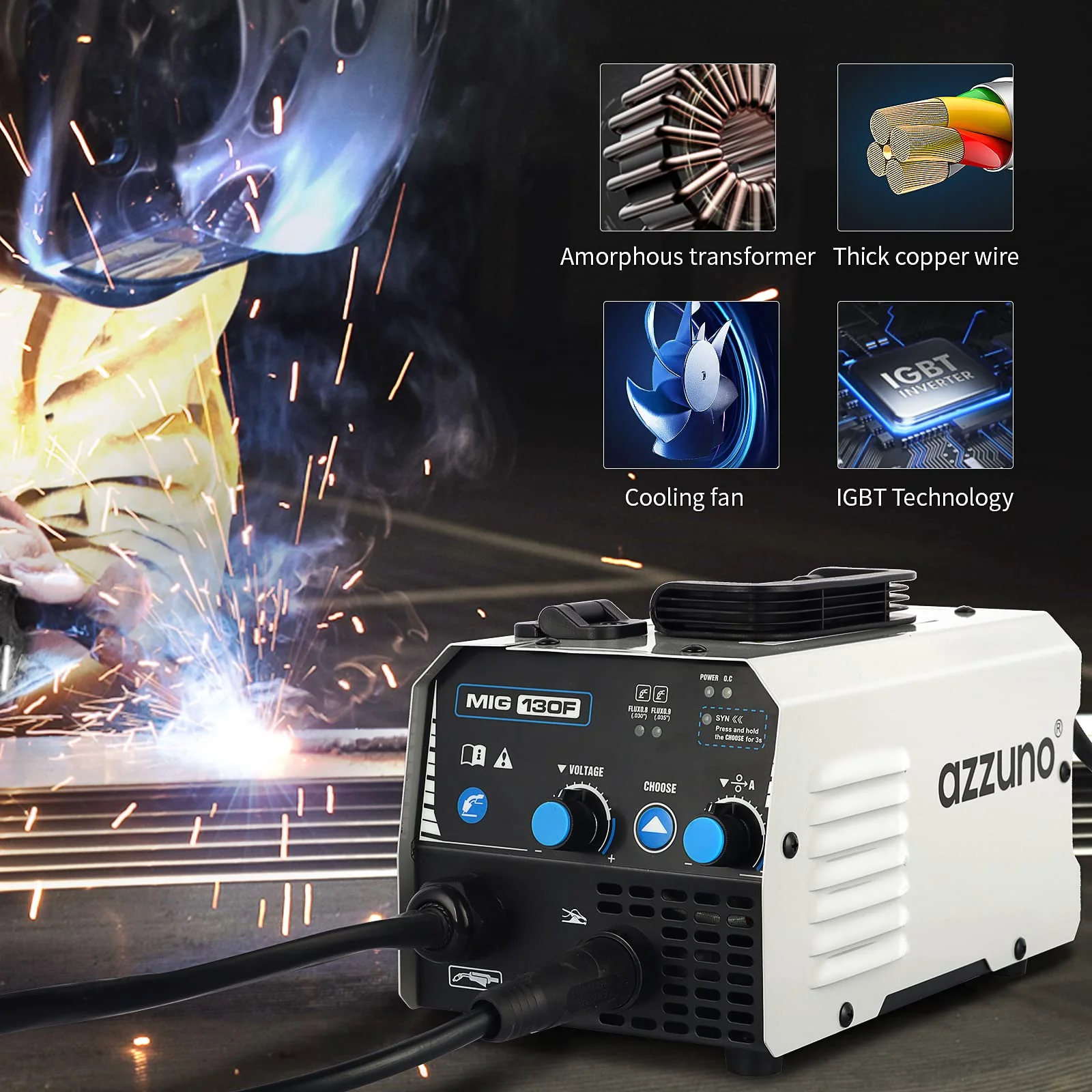 AZZUNO MIG Welder. Flux Core Welder Machine 110V 130Amp