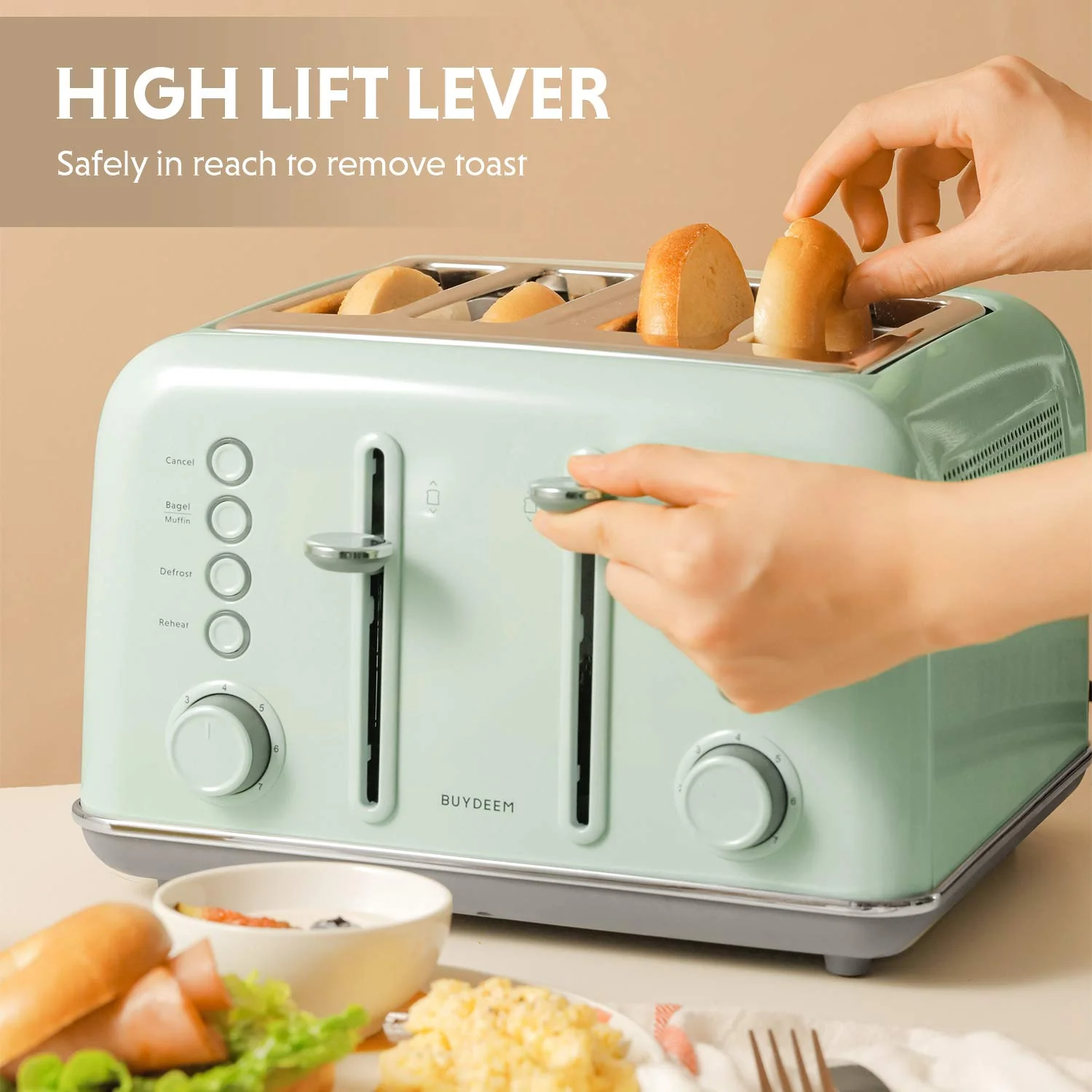 BUYDEEM Stainless Steel 4 Slice Toaster. Extra Wide Slots
