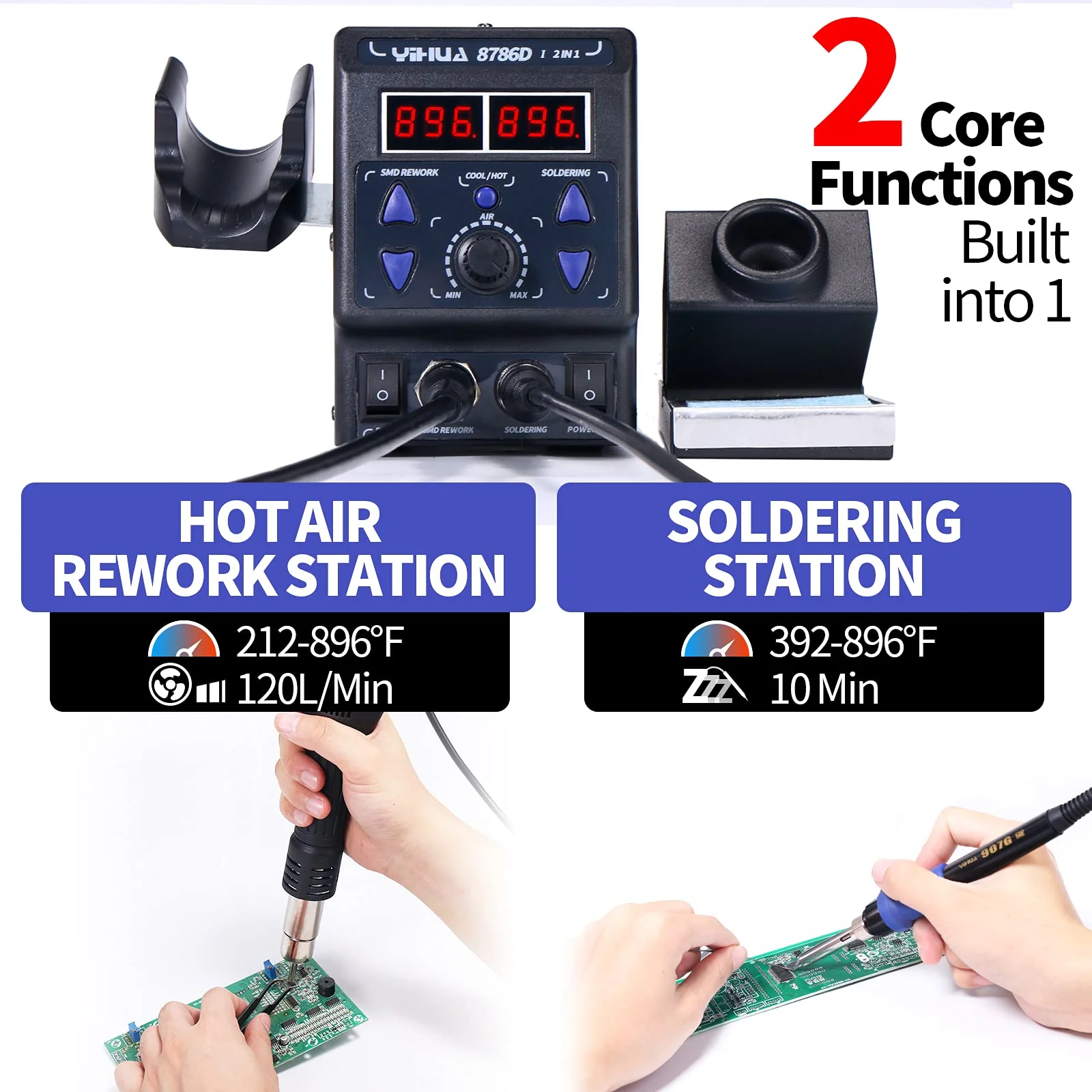 YIHUA 2 in 1 Hot Air Rework and Soldering Iron Station with ��F /��C