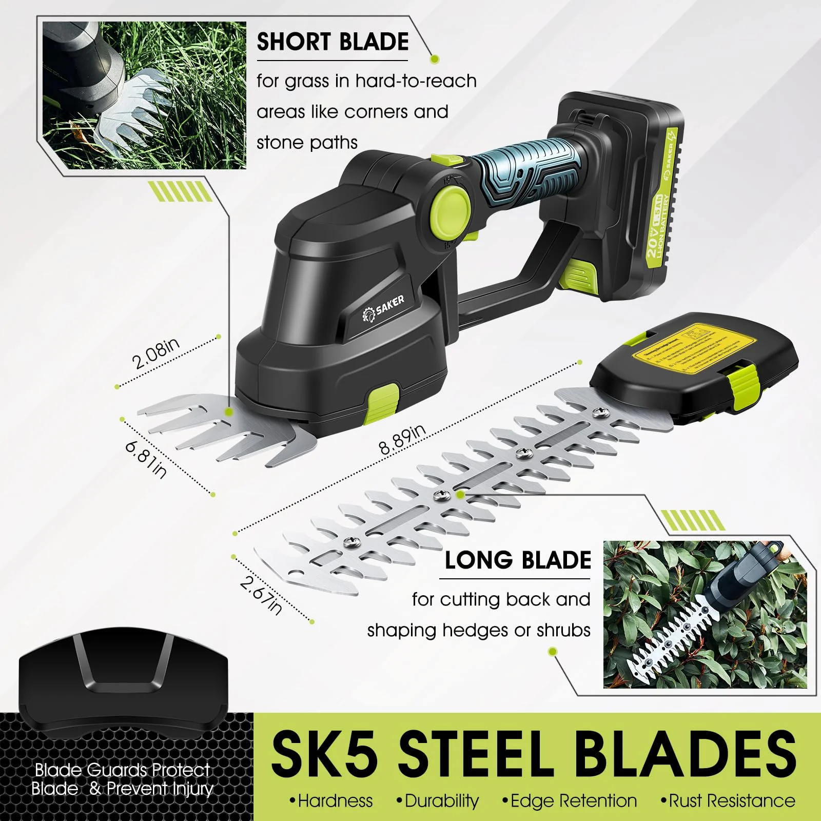 Saker 20V Electric Cordless Hedge Trimmer for Garden