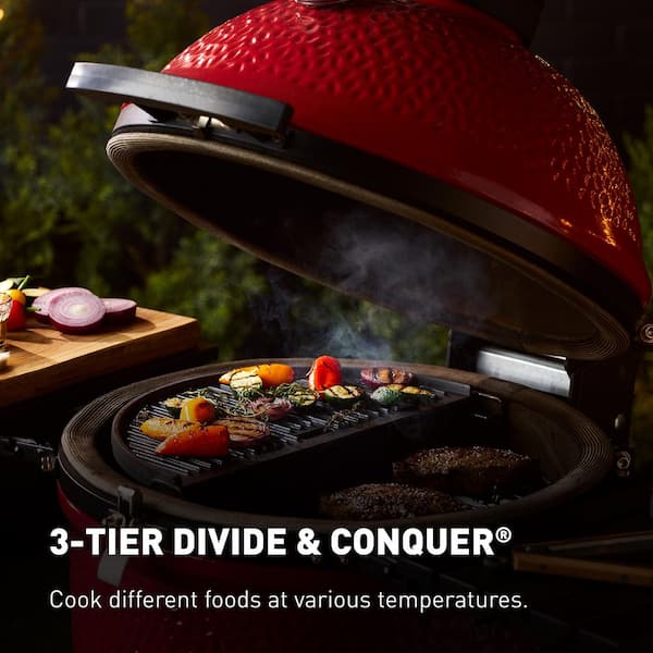 Big Joe III 24 in. Charcoal Grill in Red with Cart. Side Shelves. Grate Gripper. and Ash Tool