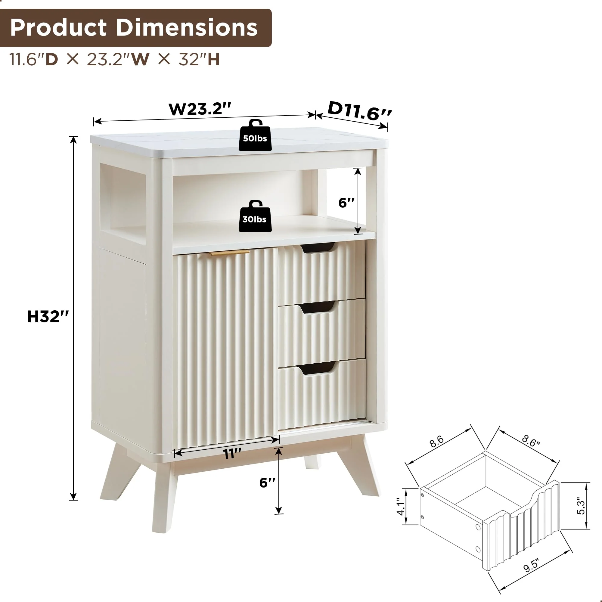T4TREAM Fluted Bathroom Floor Cabinet with Sliding Door