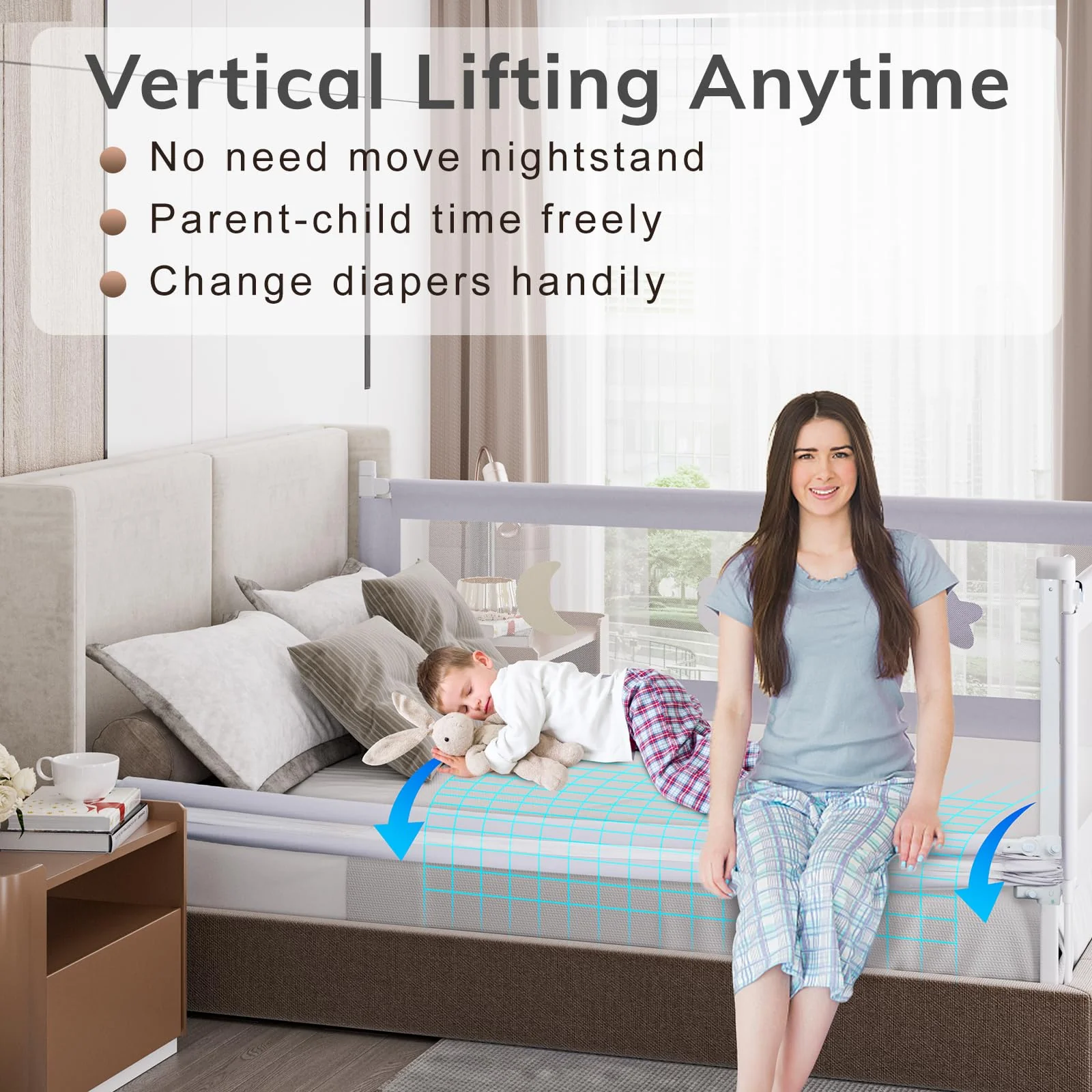 Omzer 3 Pack Toddler Bed Rails with Double Child Lock